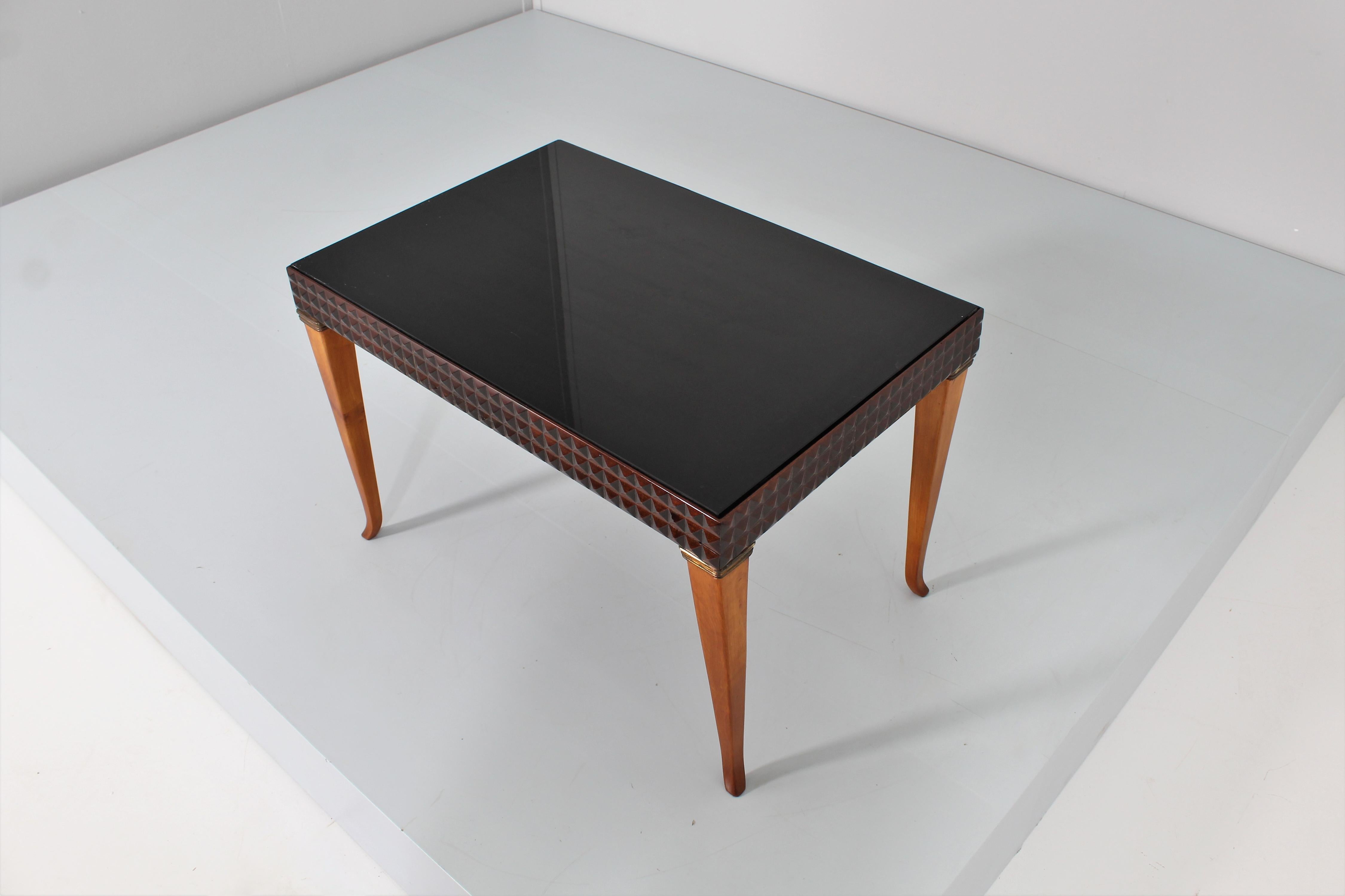 Mid-20th Century Mid-Century P. Buffa Style Vintage Wood and Glass Coffee Table, Italy 50s For Sale