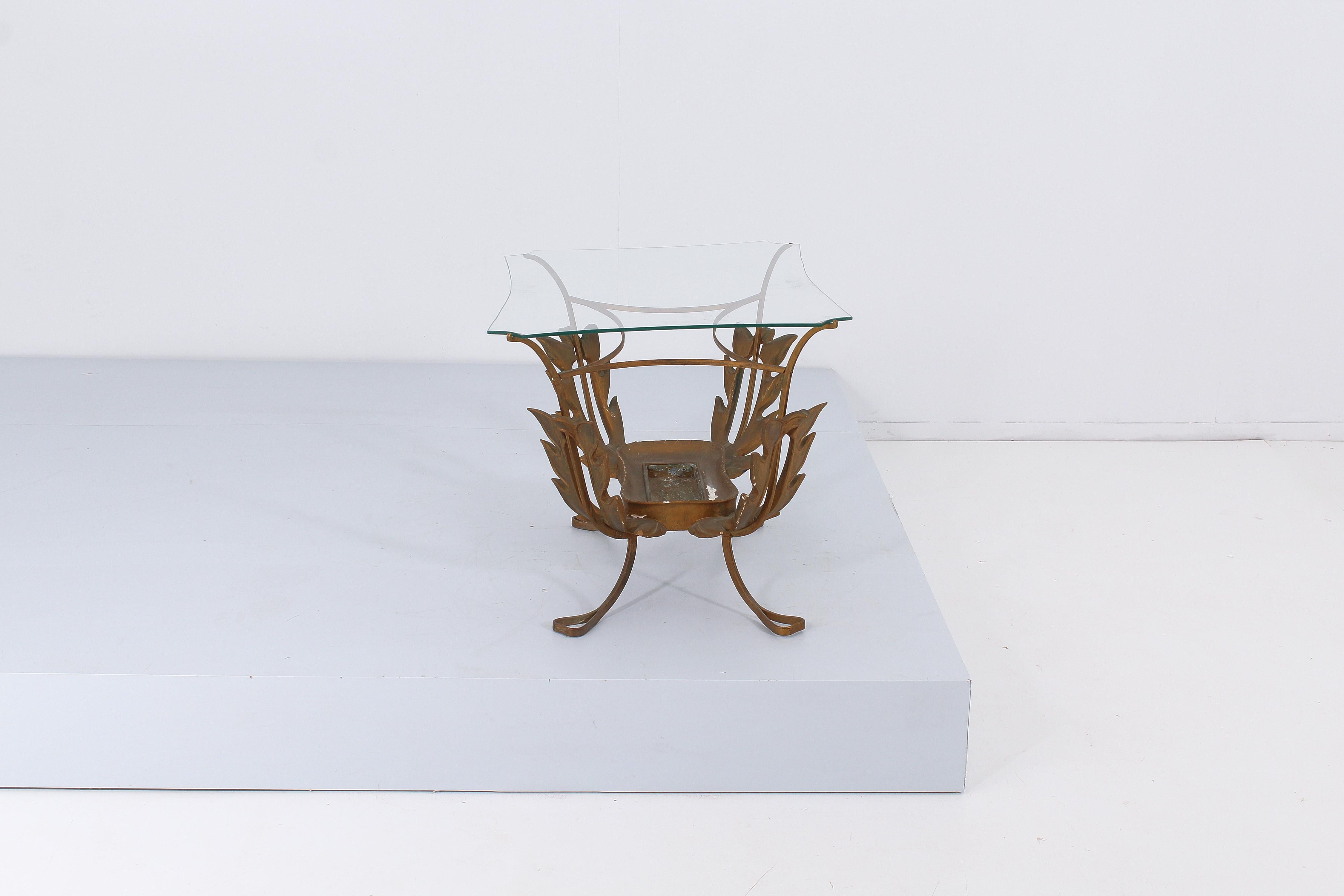Mid-Century P. L Colli Vintage Wooden, Brass and Glass Coffee Table Italy 50s In Good Condition For Sale In Palermo, IT