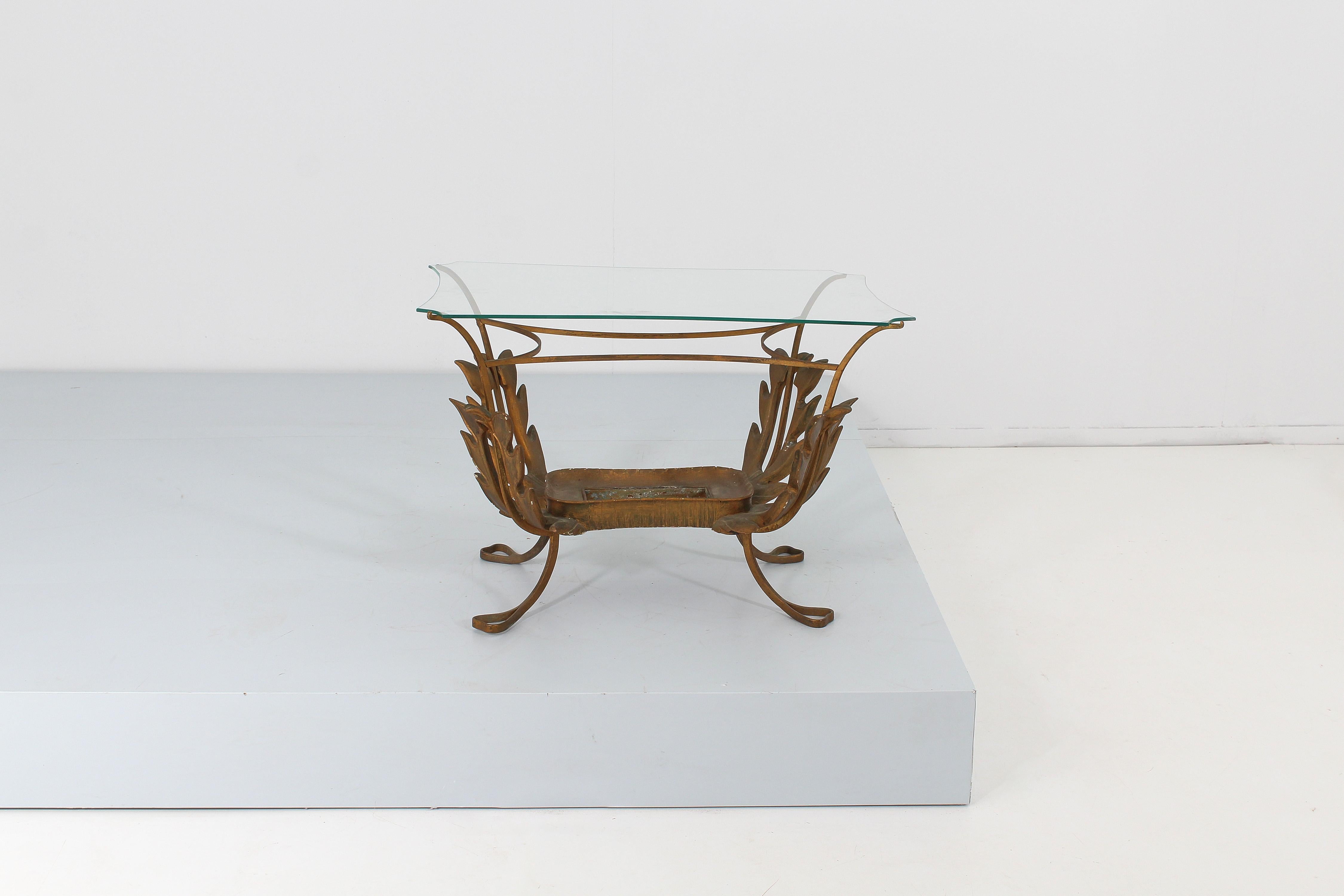 Mid-Century P. L Colli Vintage Wooden, Brass and Glass Coffee Table Italy 50s For Sale 1