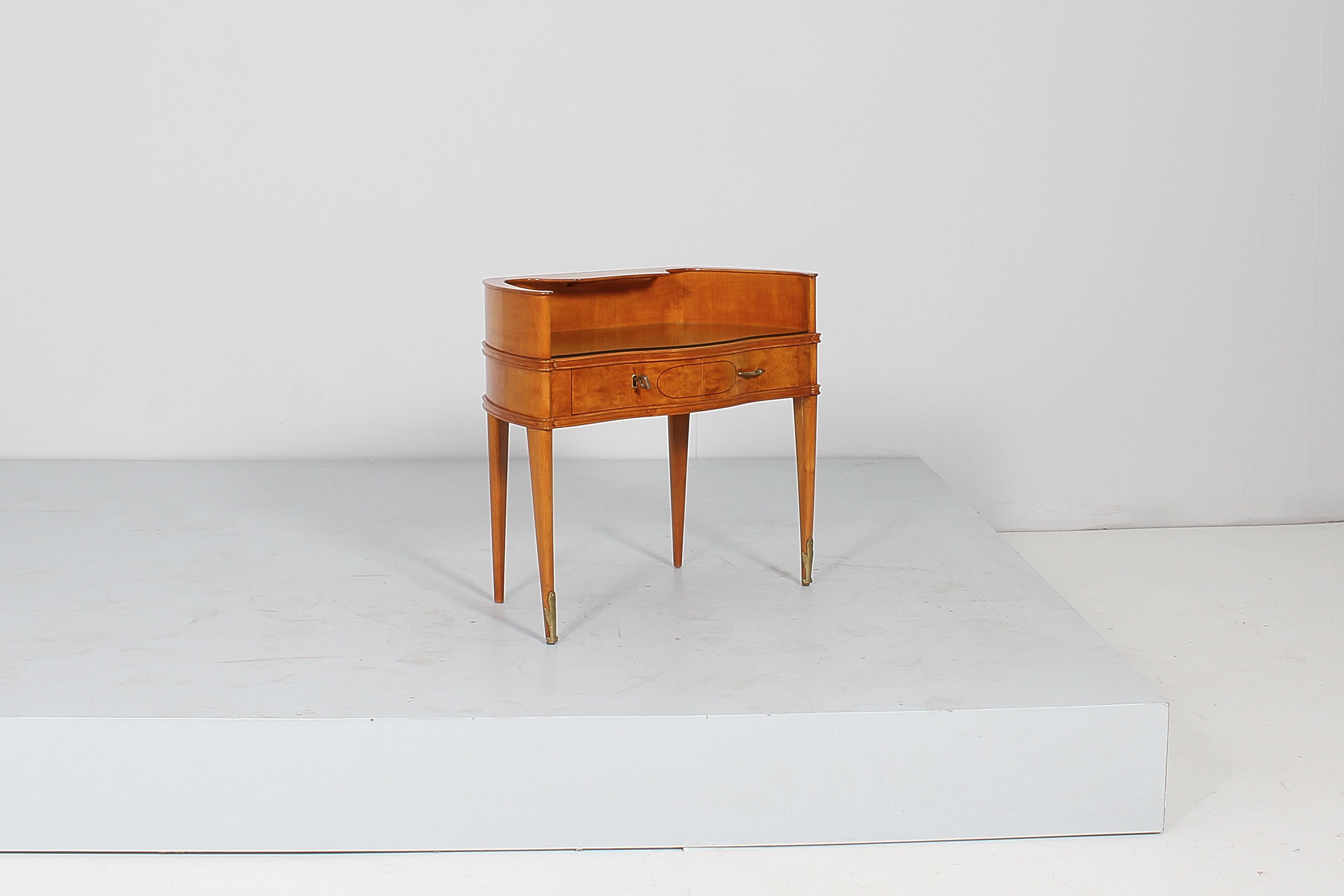 Mid-Century P. Buffa Wood and Glass Nightstands, Set of 2, Italy, 1950s 4