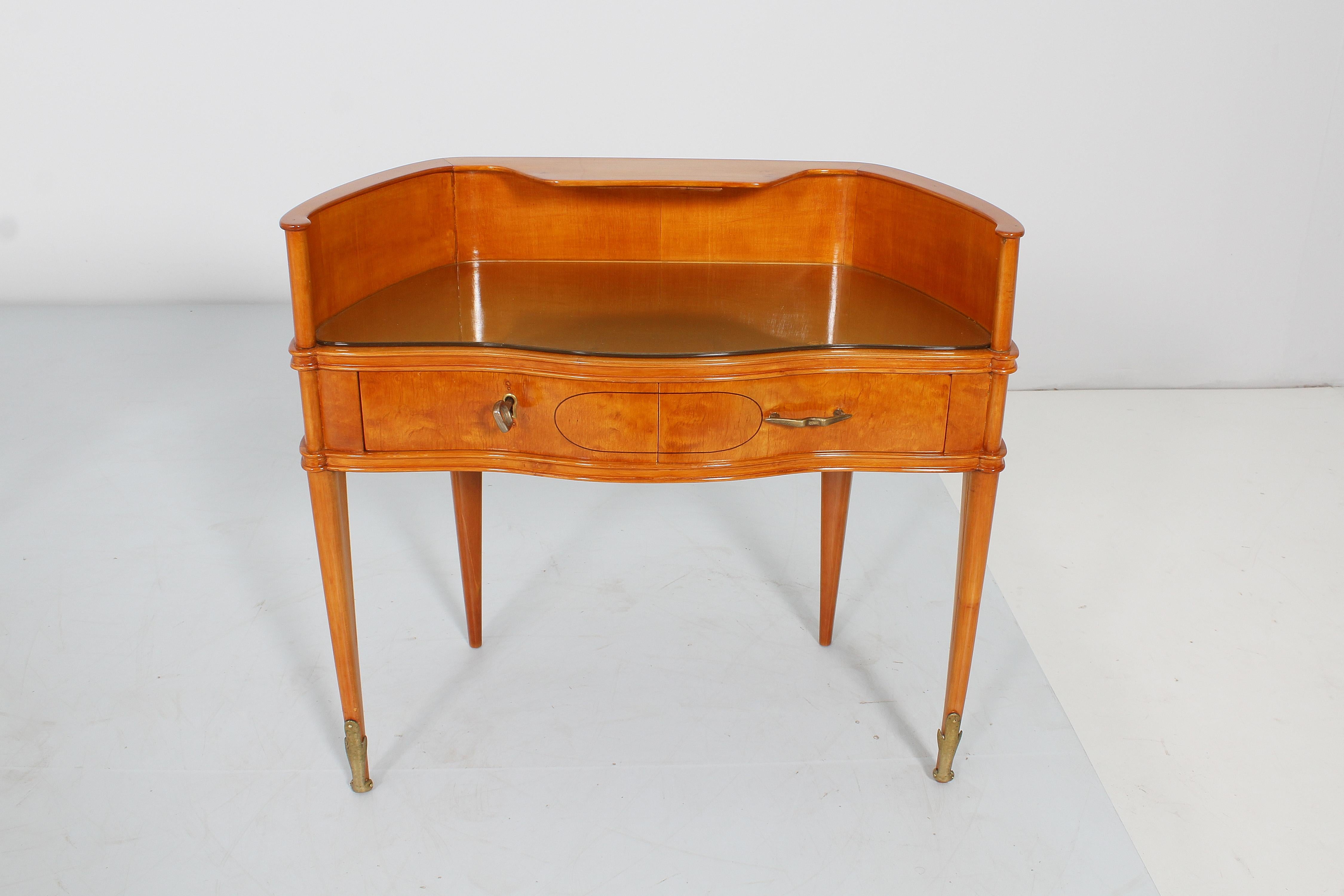 Mid-20th Century Mid-Century P. Buffa Wood and Glass Nightstands, Set of 2, Italy, 1950s