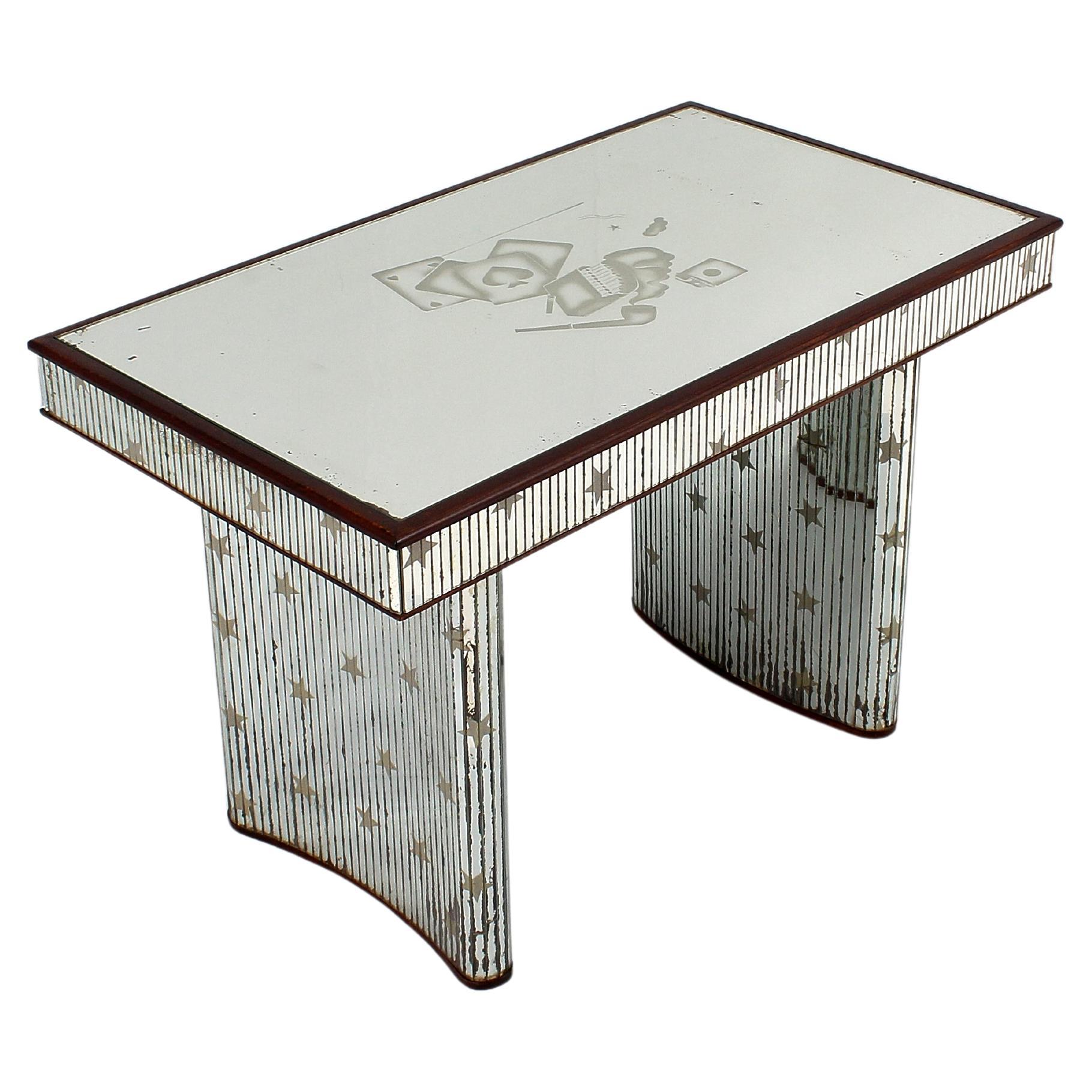 P Style Table Mid-Century P. Chiesa Style Mirror and Wood Coffee Gaming Table 40s ...