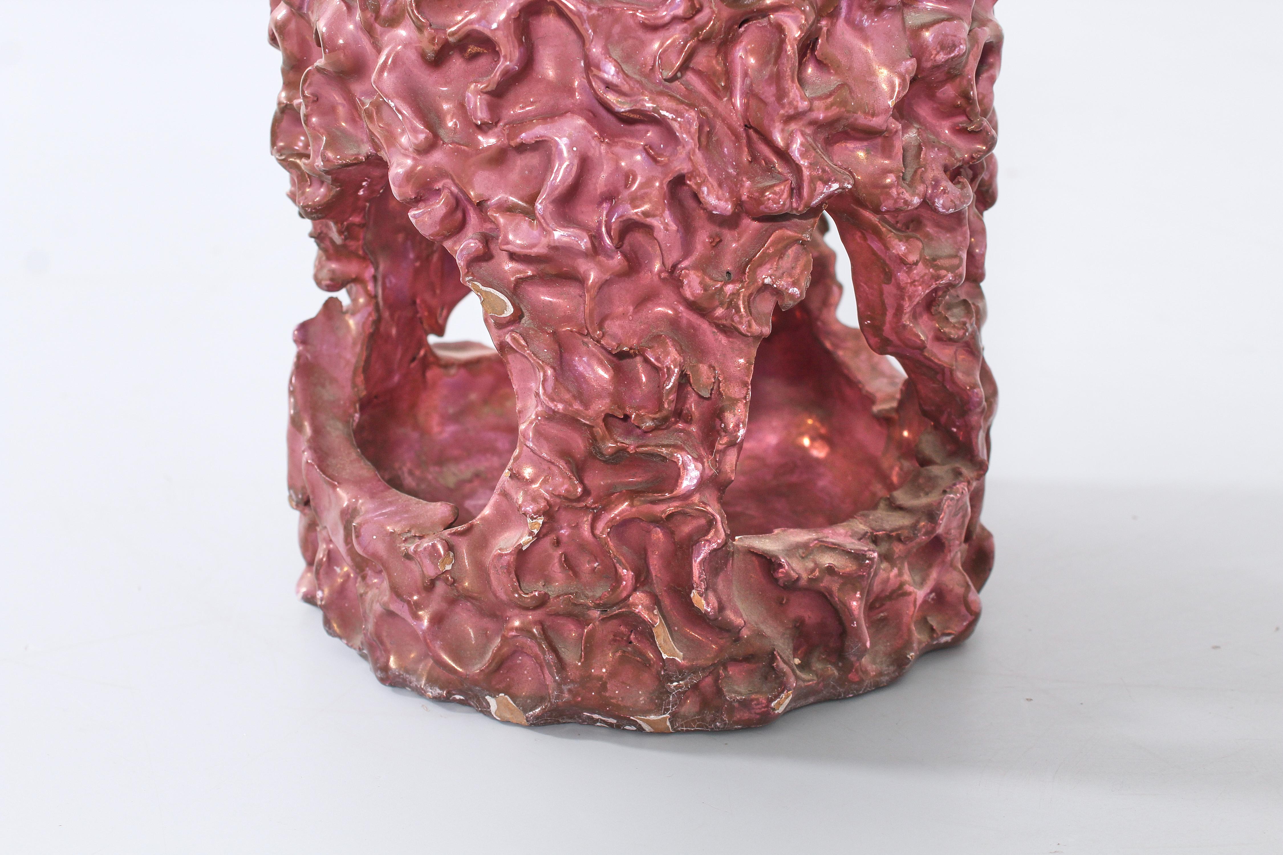 Mid-Century P. Melandri Pink Glazed Ceramic Umbrella Stand, 40s, Italy For Sale 1