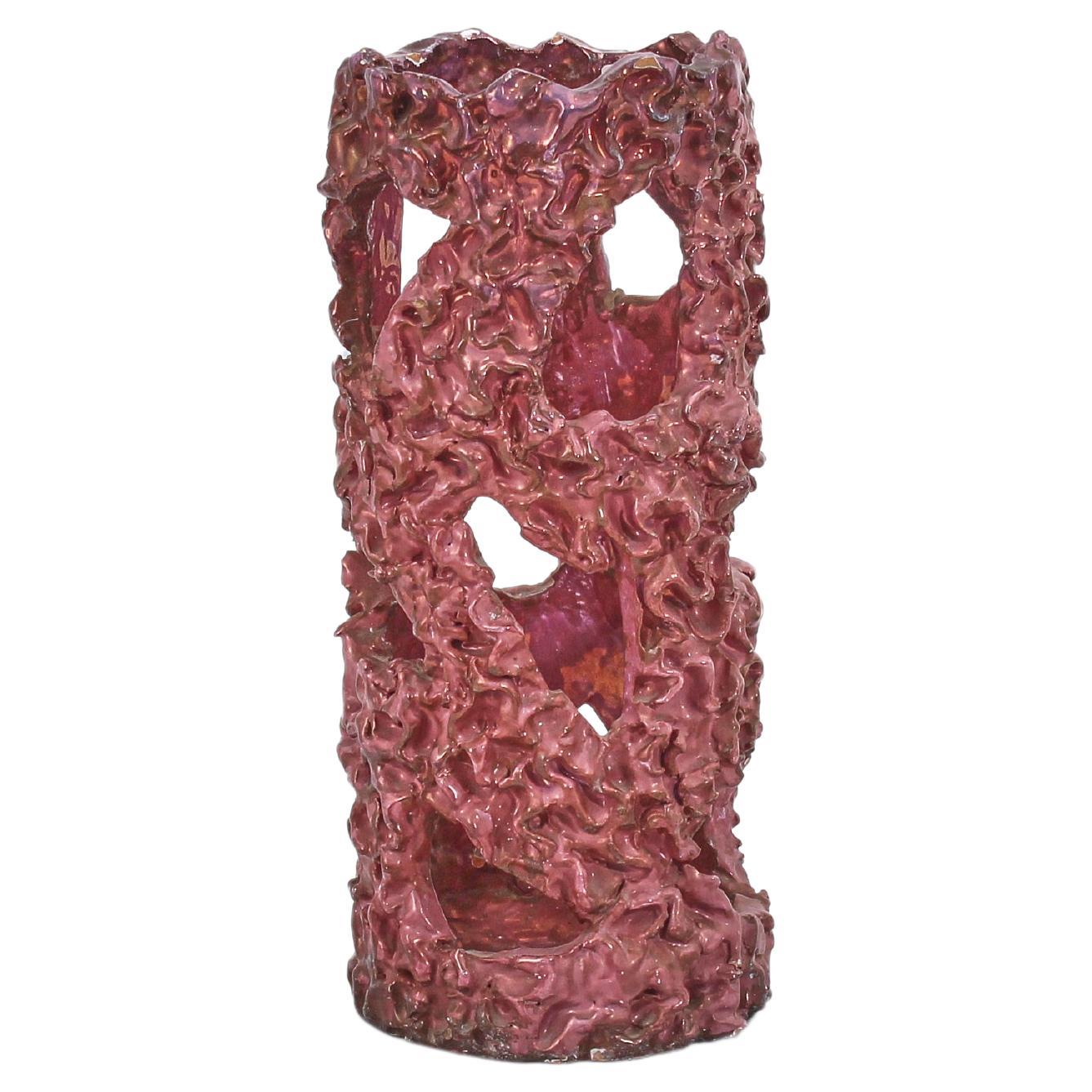 Mid-Century P. Melandri Pink Glazed Ceramic Umbrella Stand, 40s, Italy