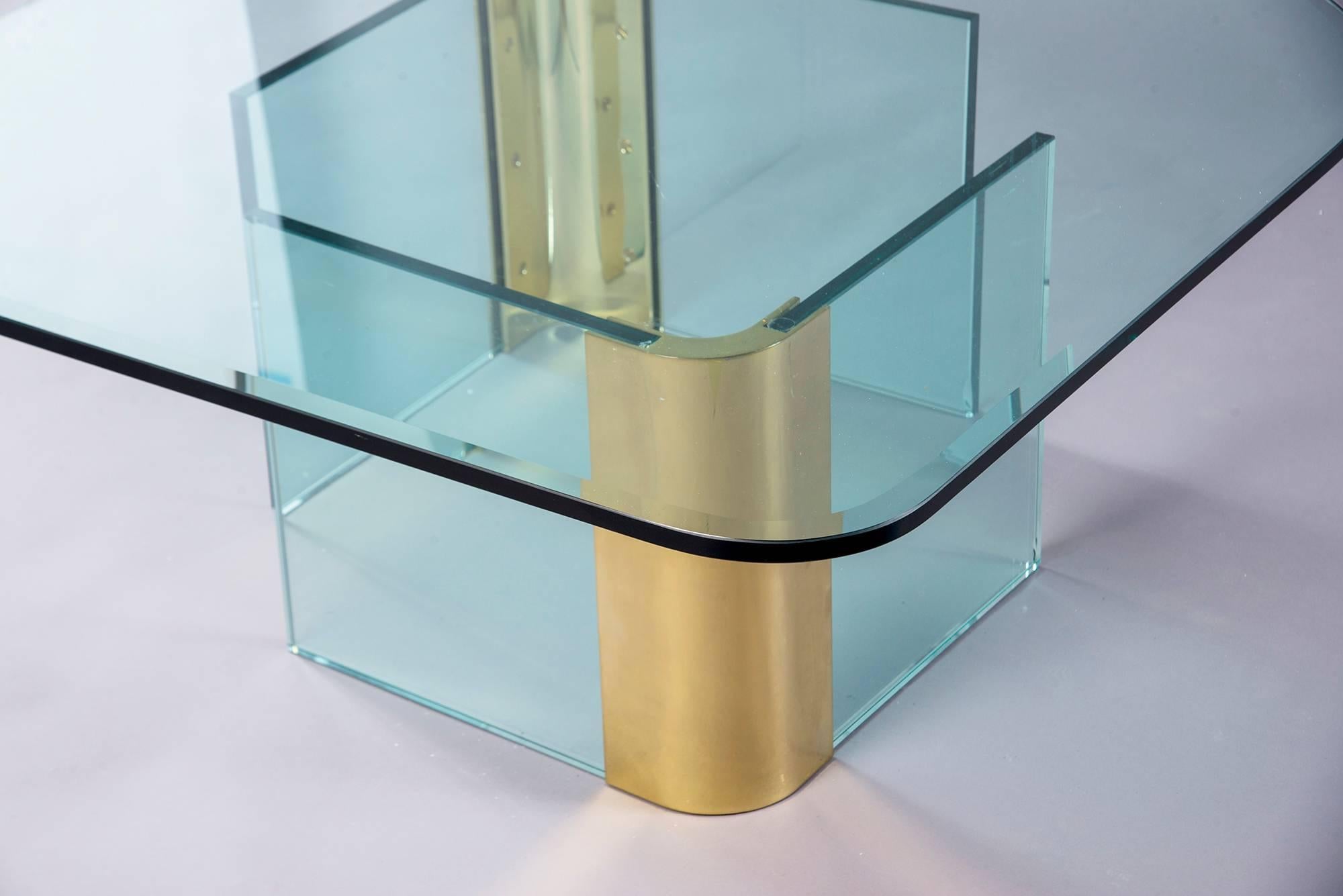 American Midcentury Pace Brass and Glass Cocktail Table
