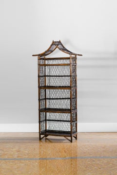 Mid-Century Pagoda bookcase in rattan