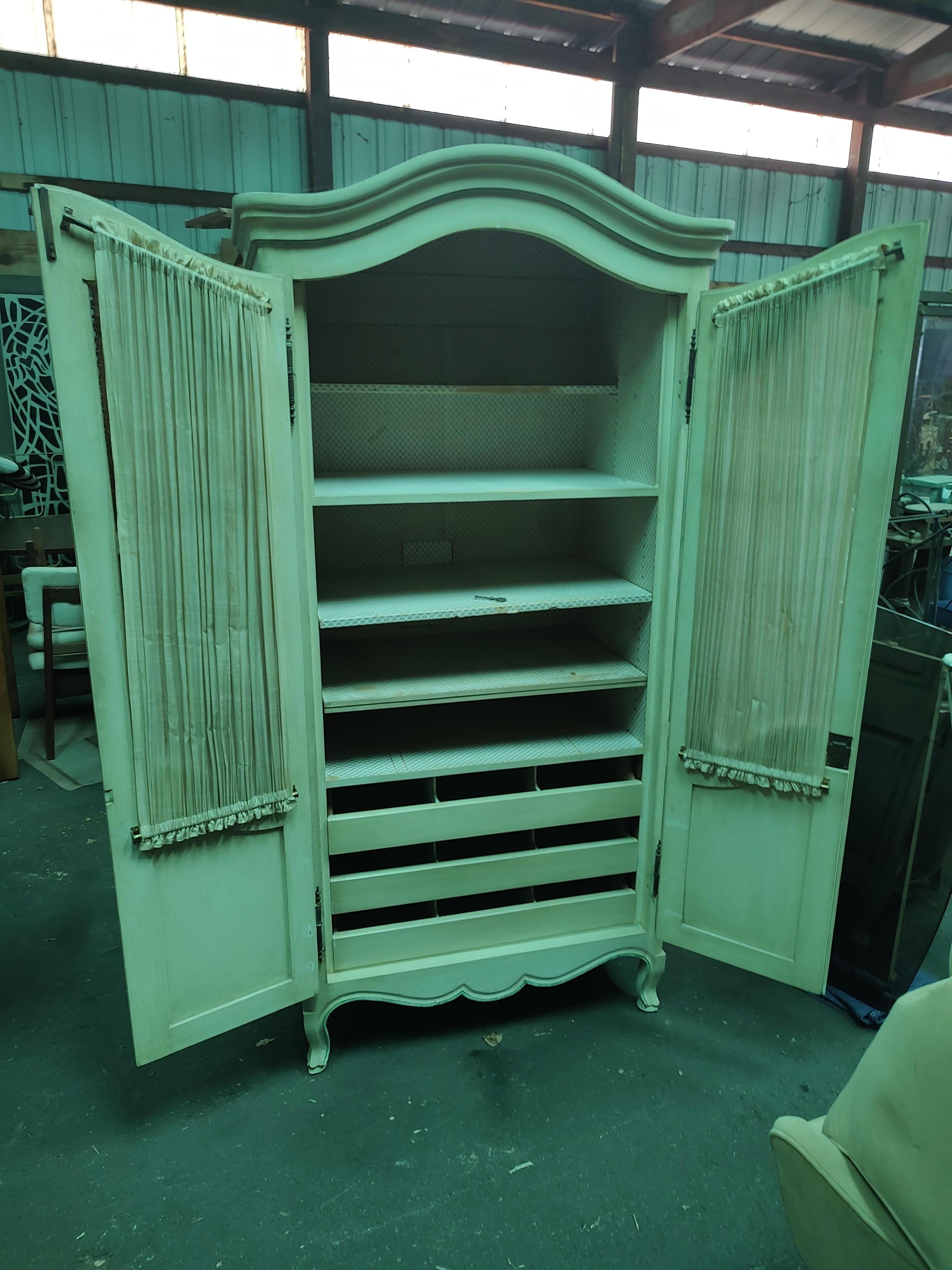 Midcentury Painted 2 Door Armoire with 5 Shelves & 3 Pullout Drawers For Sale 4