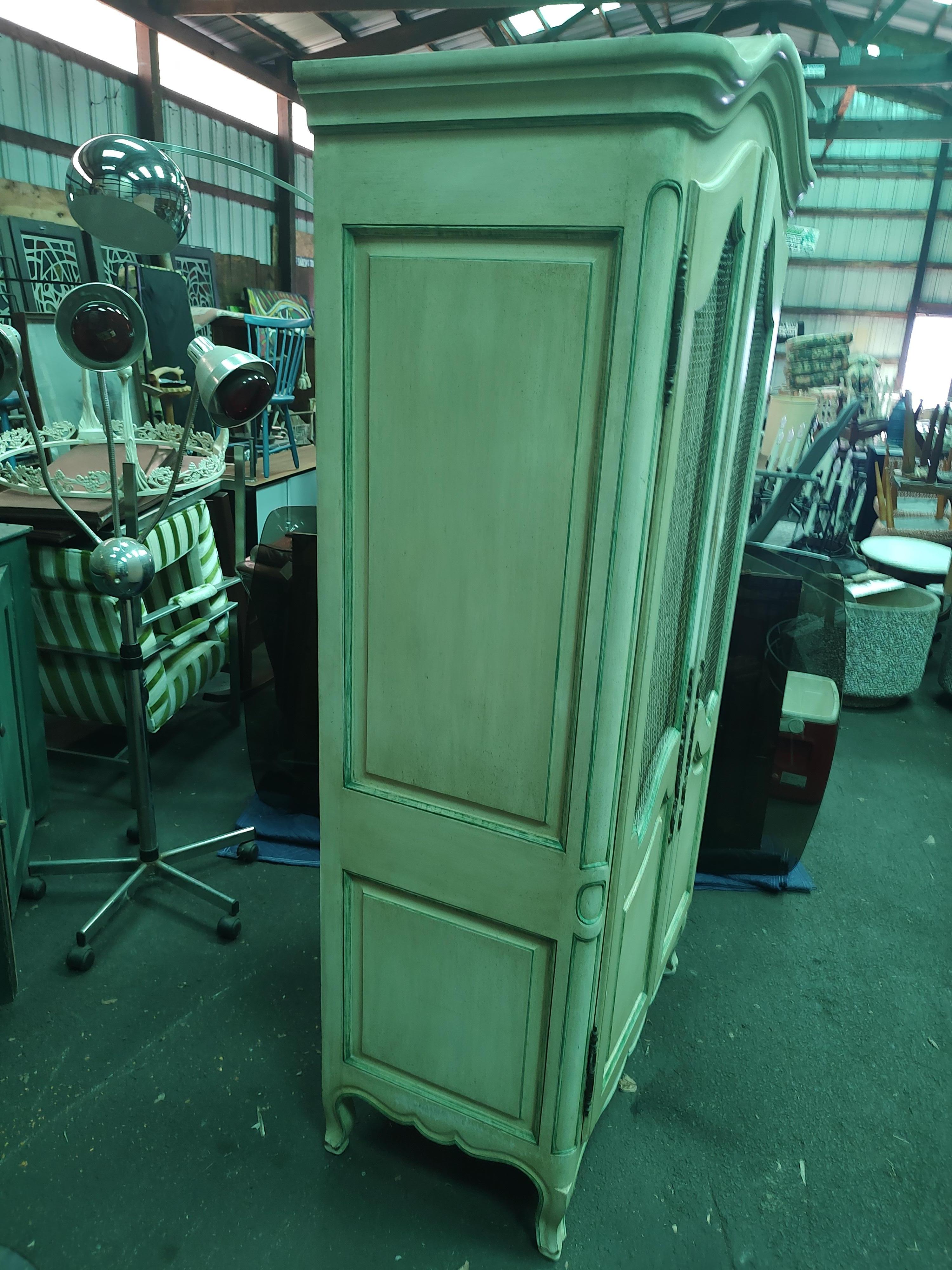 Midcentury Painted 2 Door Armoire with 5 Shelves & 3 Pullout Drawers For Sale 5