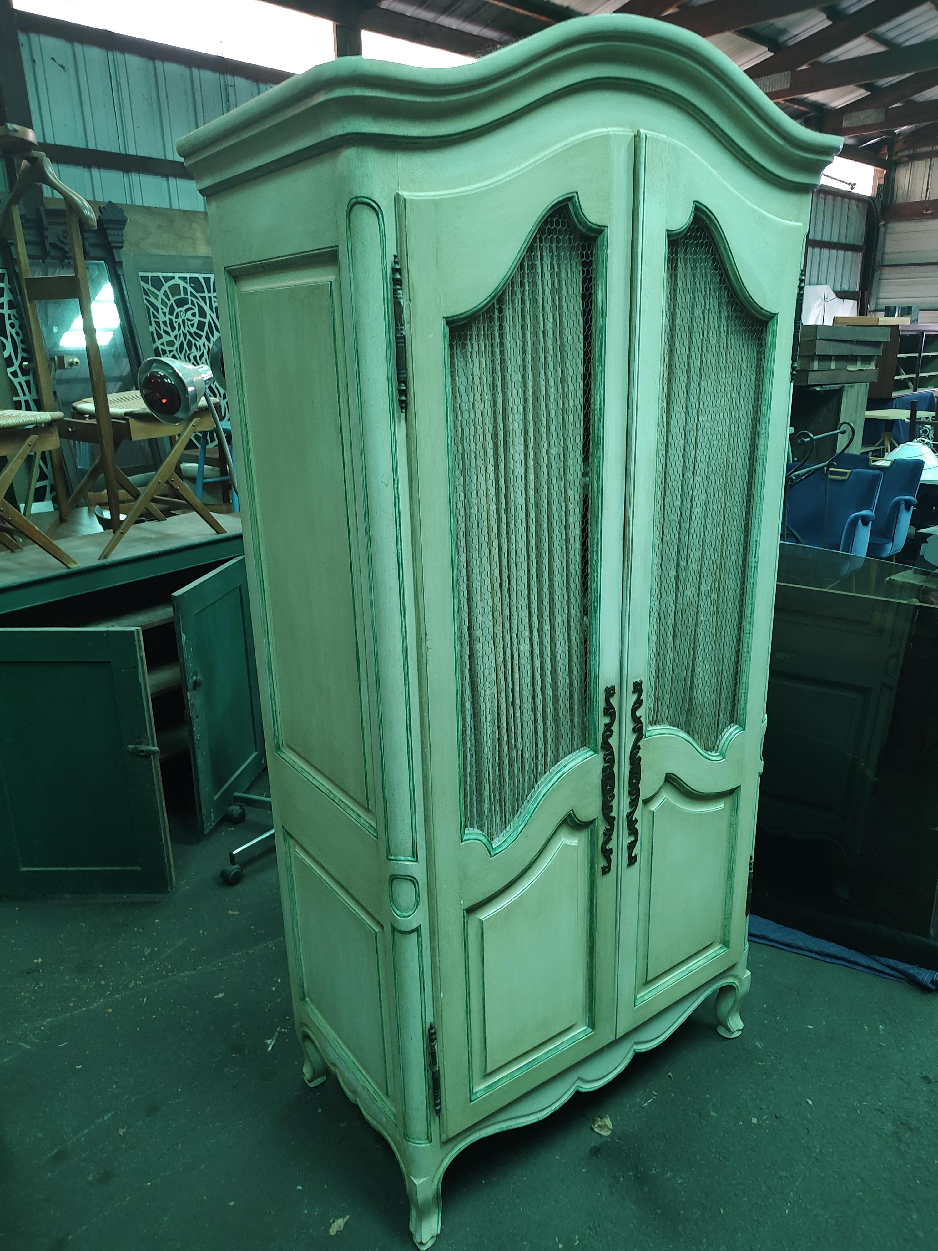 Midcentury Painted 2 Door Armoire with 5 Shelves & 3 Pullout Drawers For Sale 7
