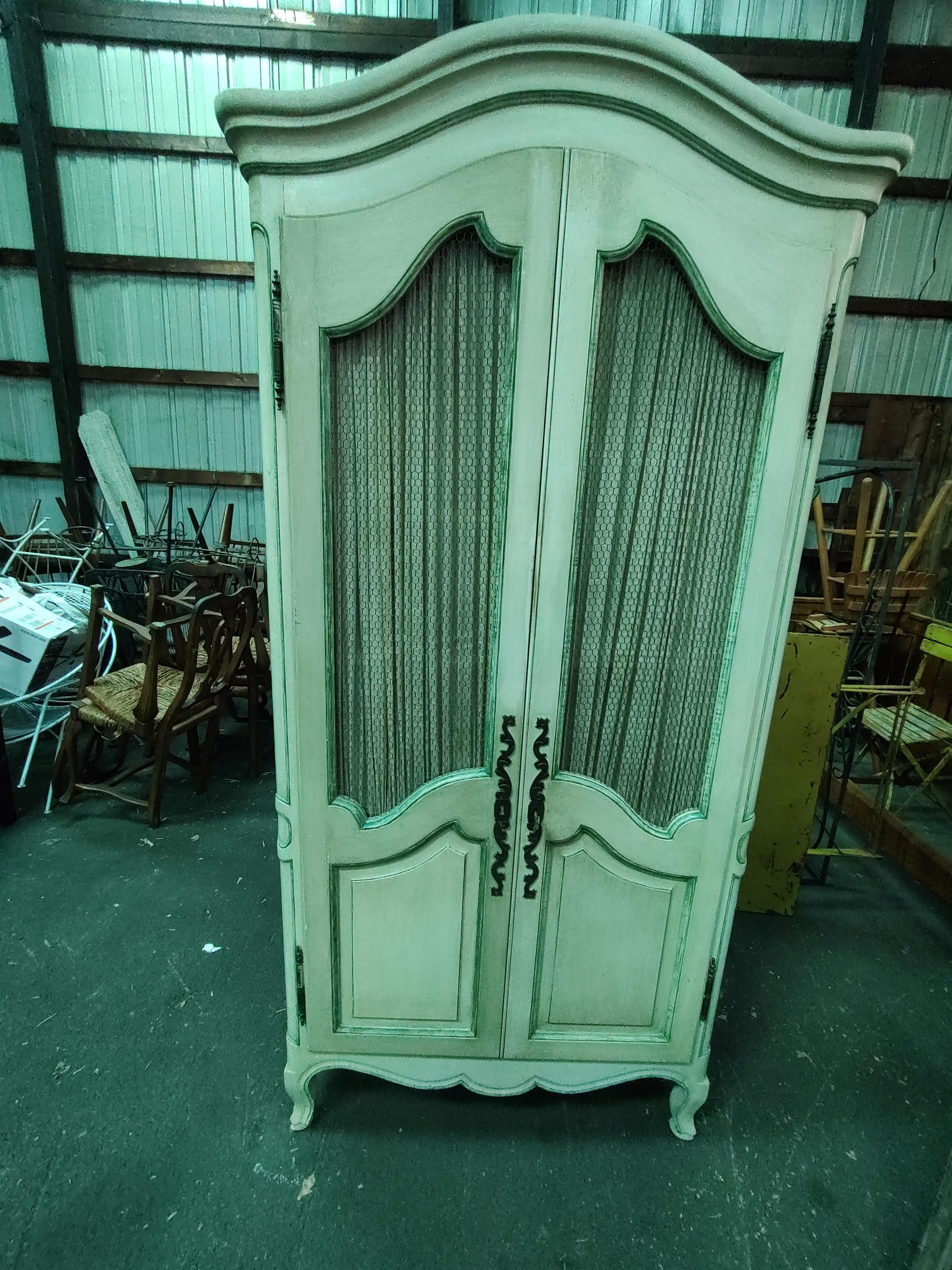 American Midcentury Painted 2 Door Armoire with 5 Shelves & 3 Pullout Drawers For Sale