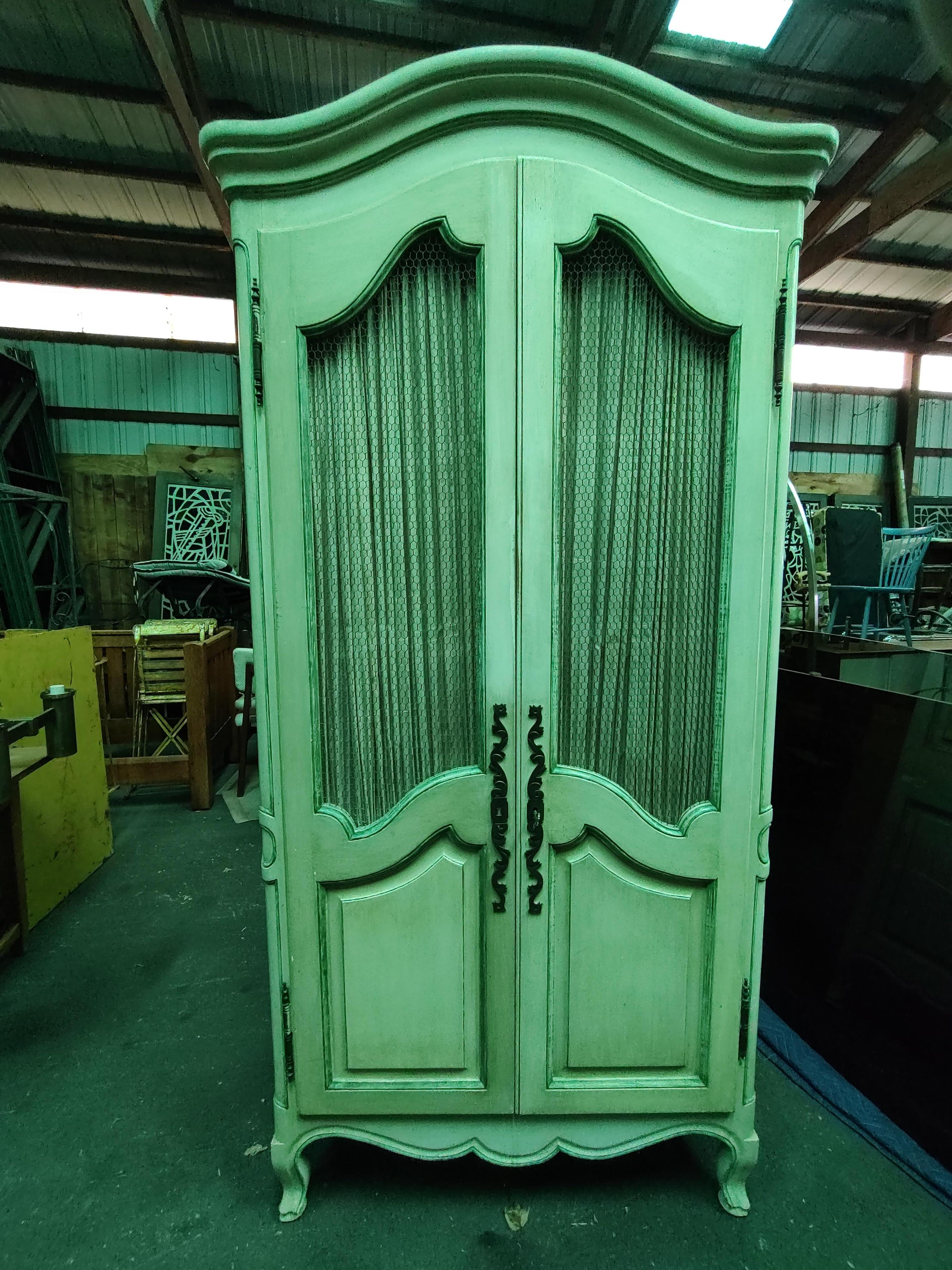 Mid-20th Century Midcentury Painted 2 Door Armoire with 5 Shelves & 3 Pullout Drawers For Sale