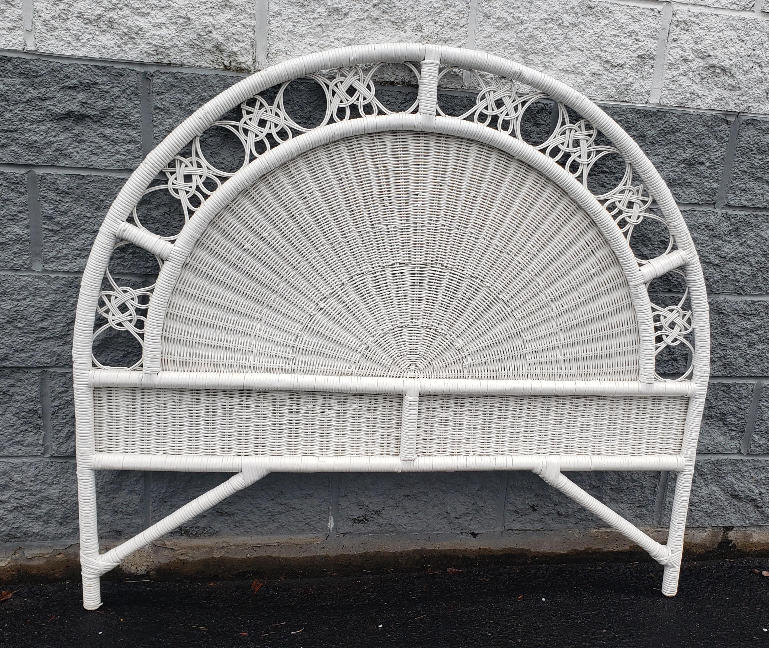 Woodwork Midcentury Painted Arch Top Wicker Full Size Headboard