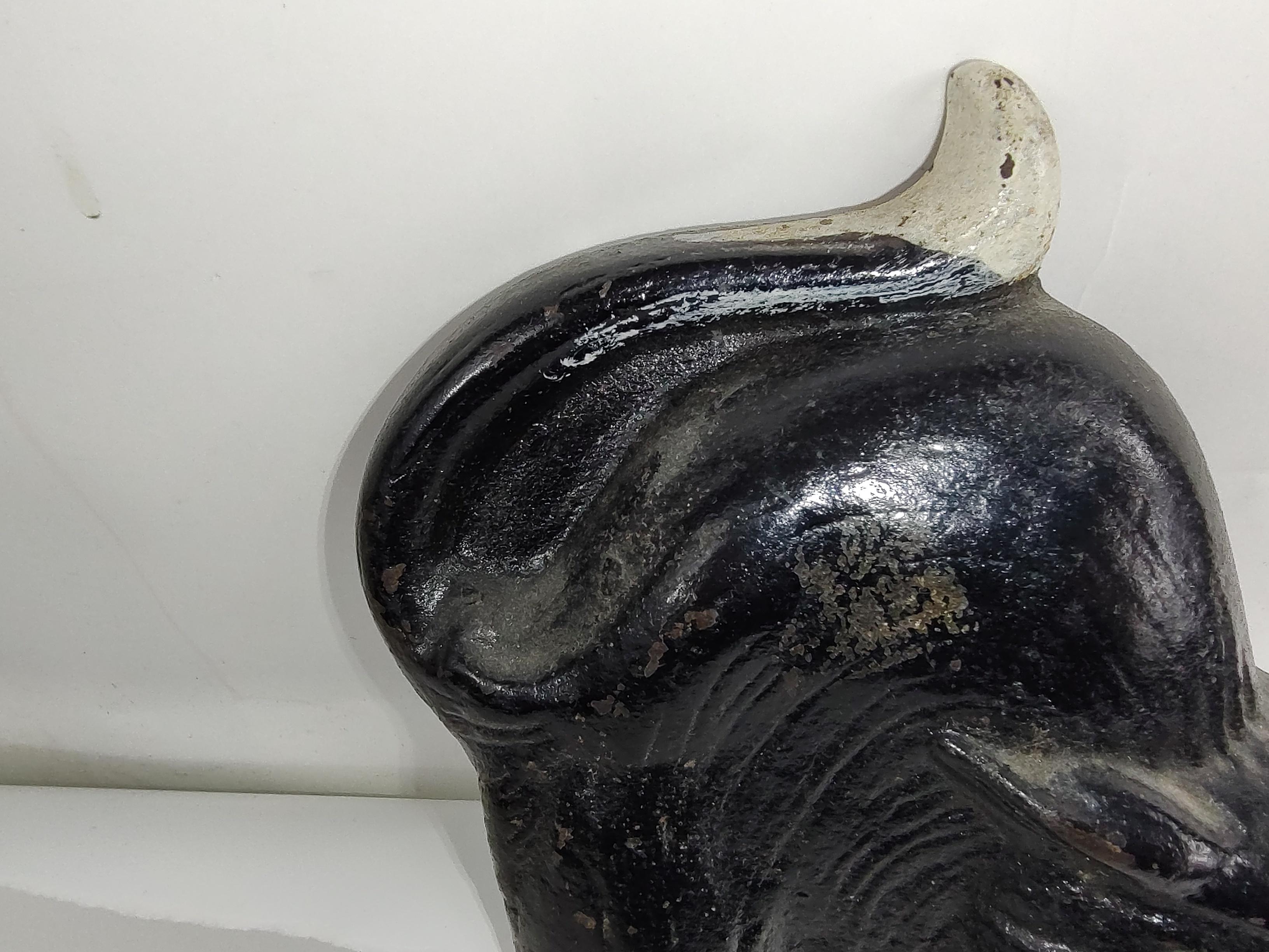 Industrial Midcentury Painted Black Cat Door Stop with Arched Back, circa 1940