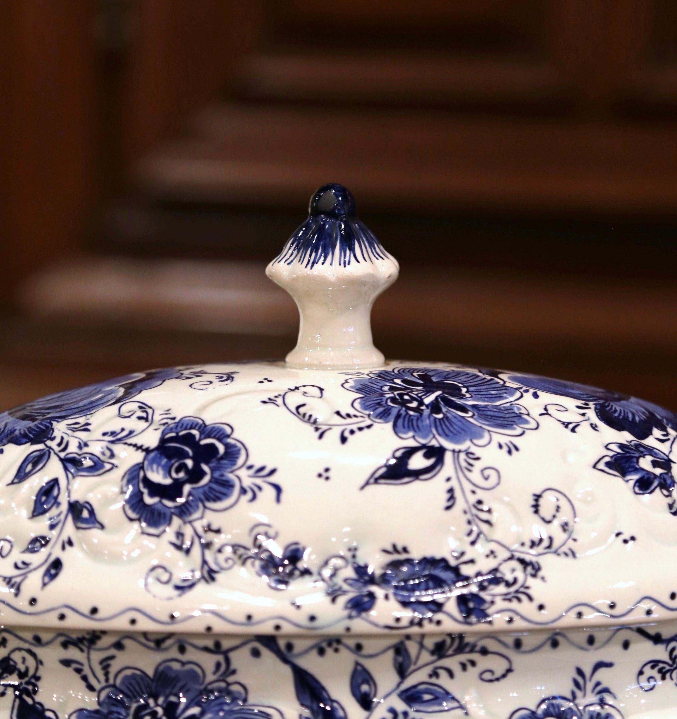 20th Century Mid-Century Painted Blue and White Delft Tureen with under Platter and Ladle