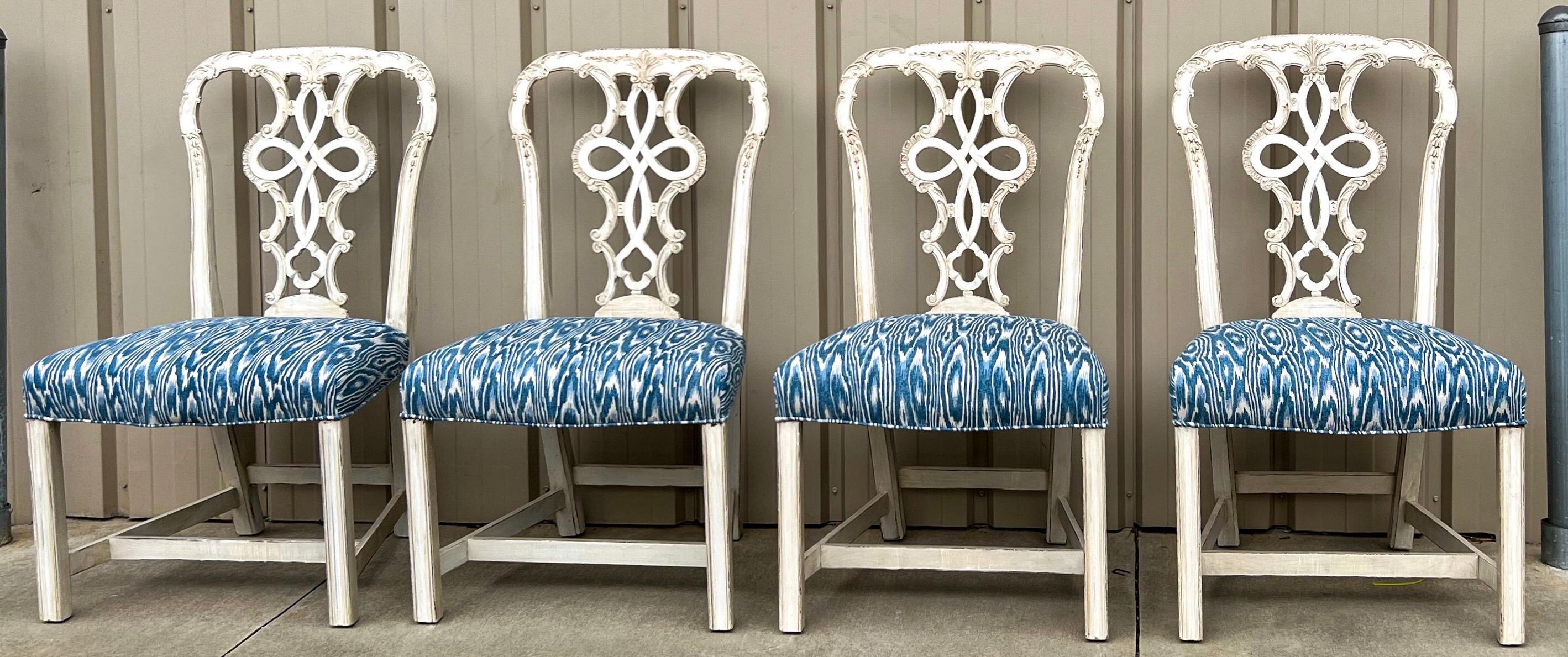 Mid-Century Painted Chinese Chippendale Style Dining Chairs in Faux Bois, 8 2