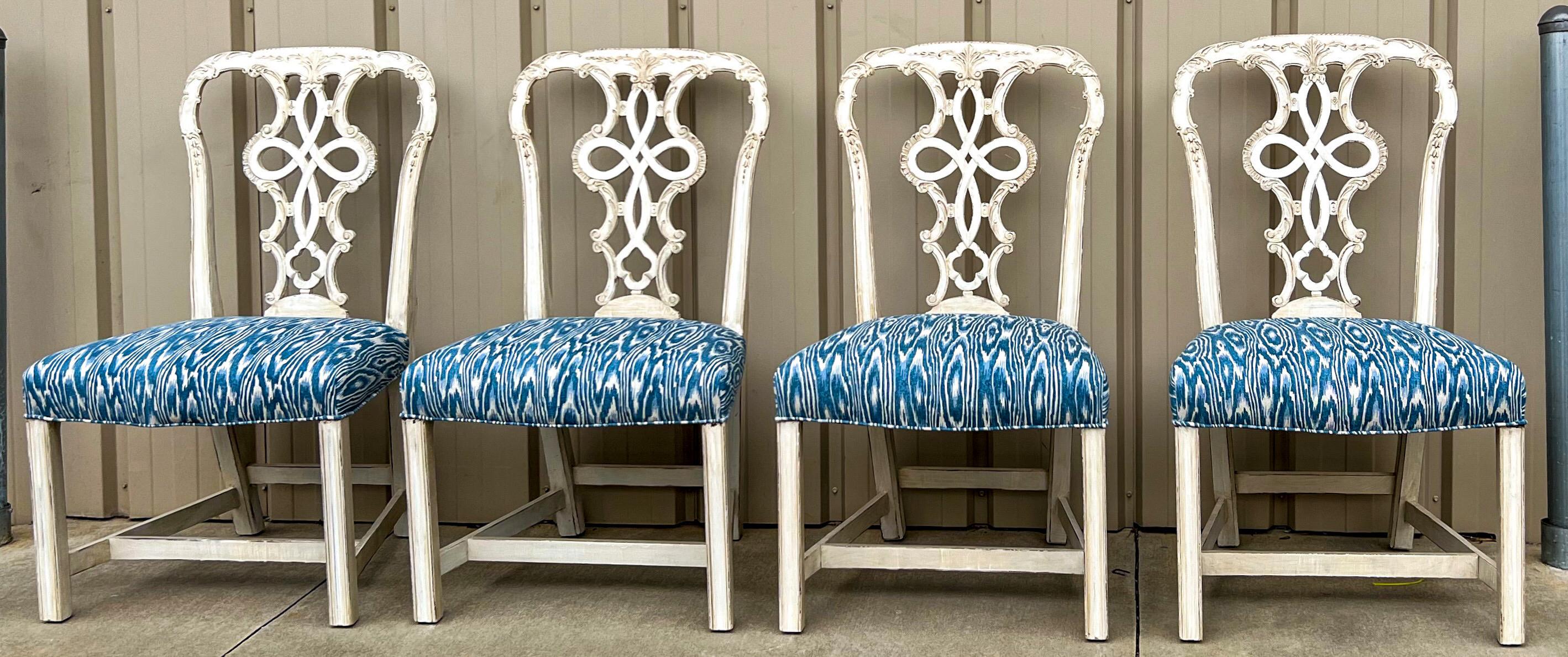 Mid-Century Painted Chinese Chippendale Style Dining Chairs in Faux Bois, 8 3