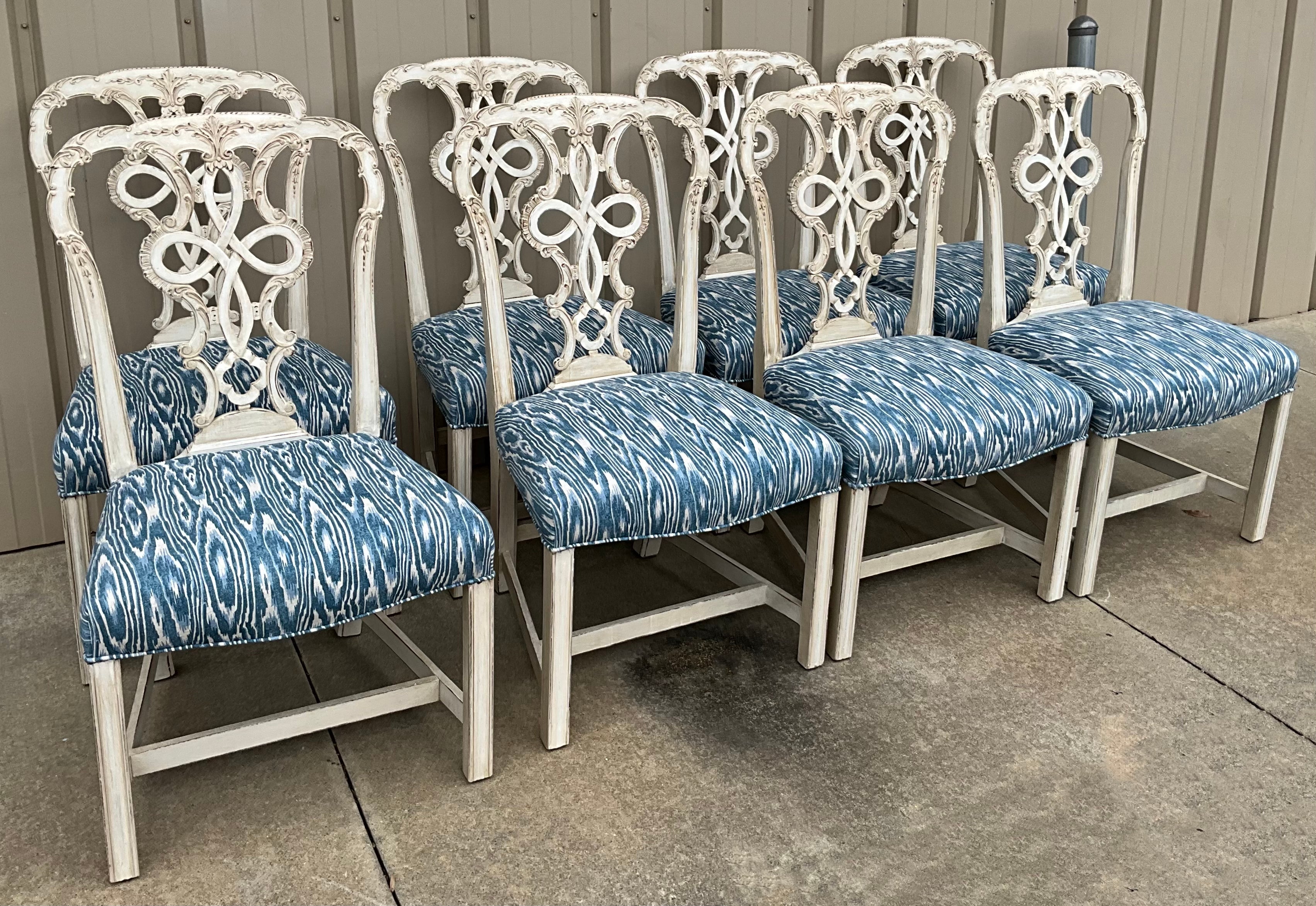 Mid-Century Painted Chinese Chippendale Style Dining Chairs in Faux Bois, 8