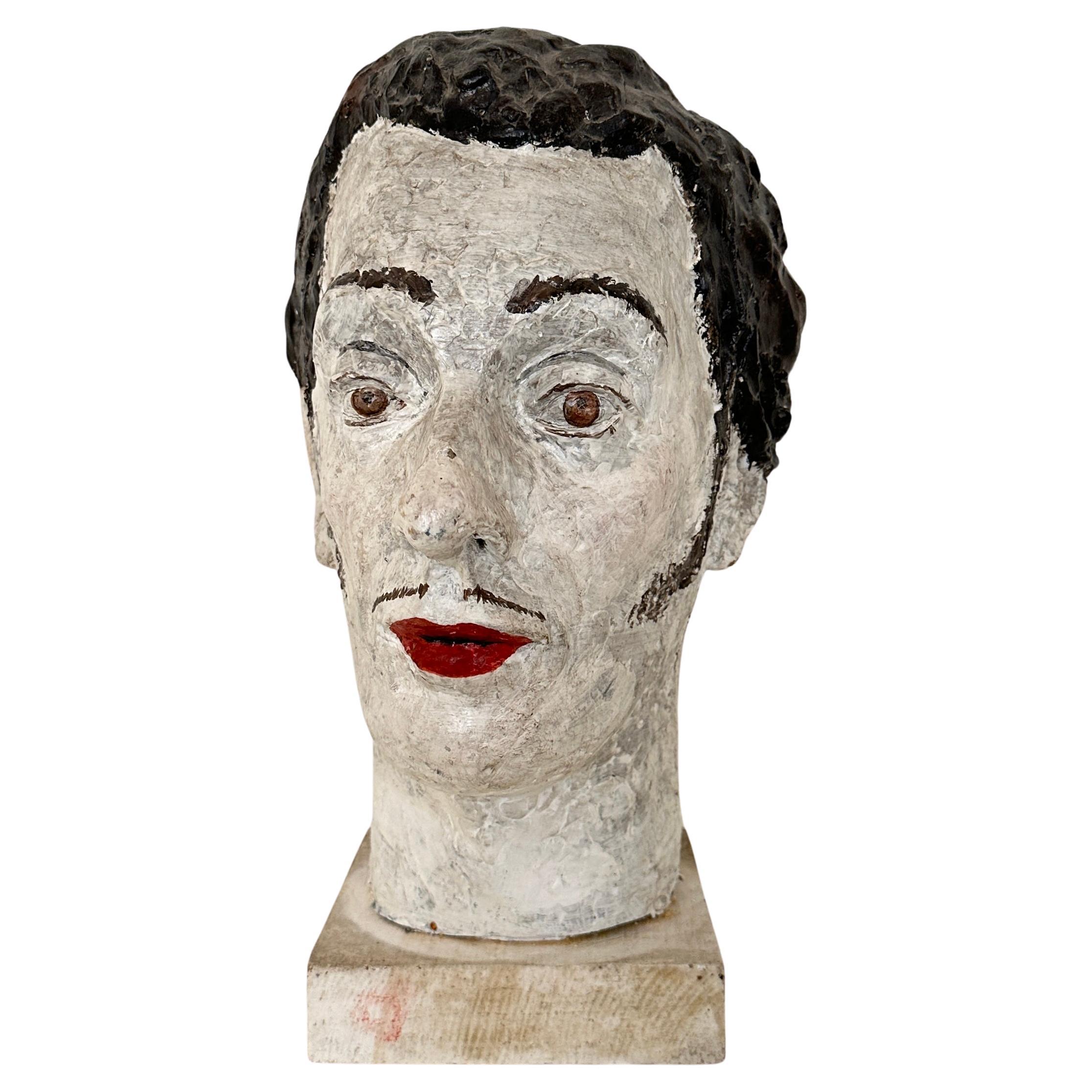 Mid Century Painted Paper Mache Bust of Salvador Dali, Spain, around 1970 For Sale