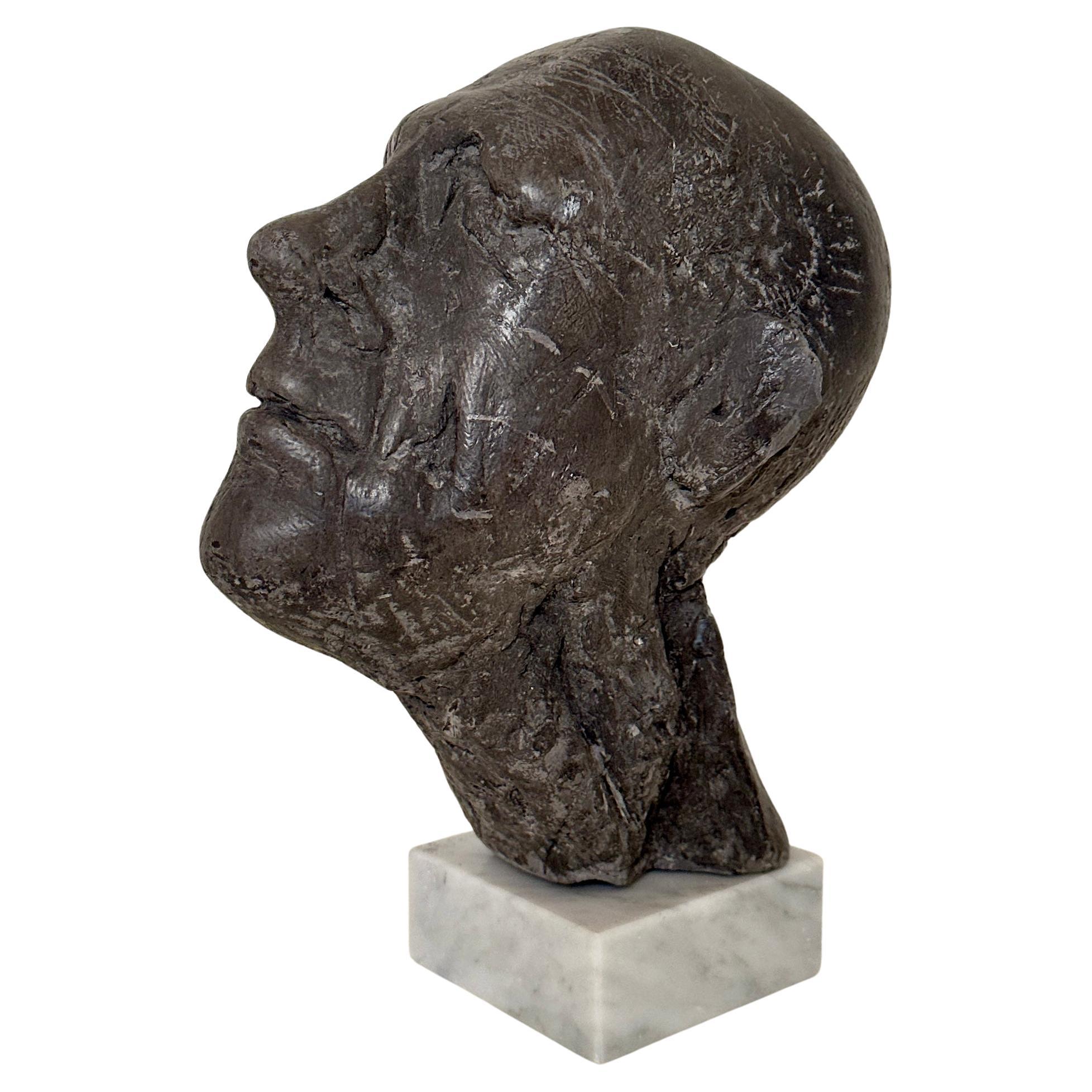 Mid Century Painted Plaster Bust of a Men on a Marble Bust, around 1976