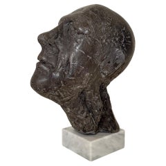 Busto de escayola pintado de mediados de siglo de un hombre sobre un busto de mármol, hacia 1976