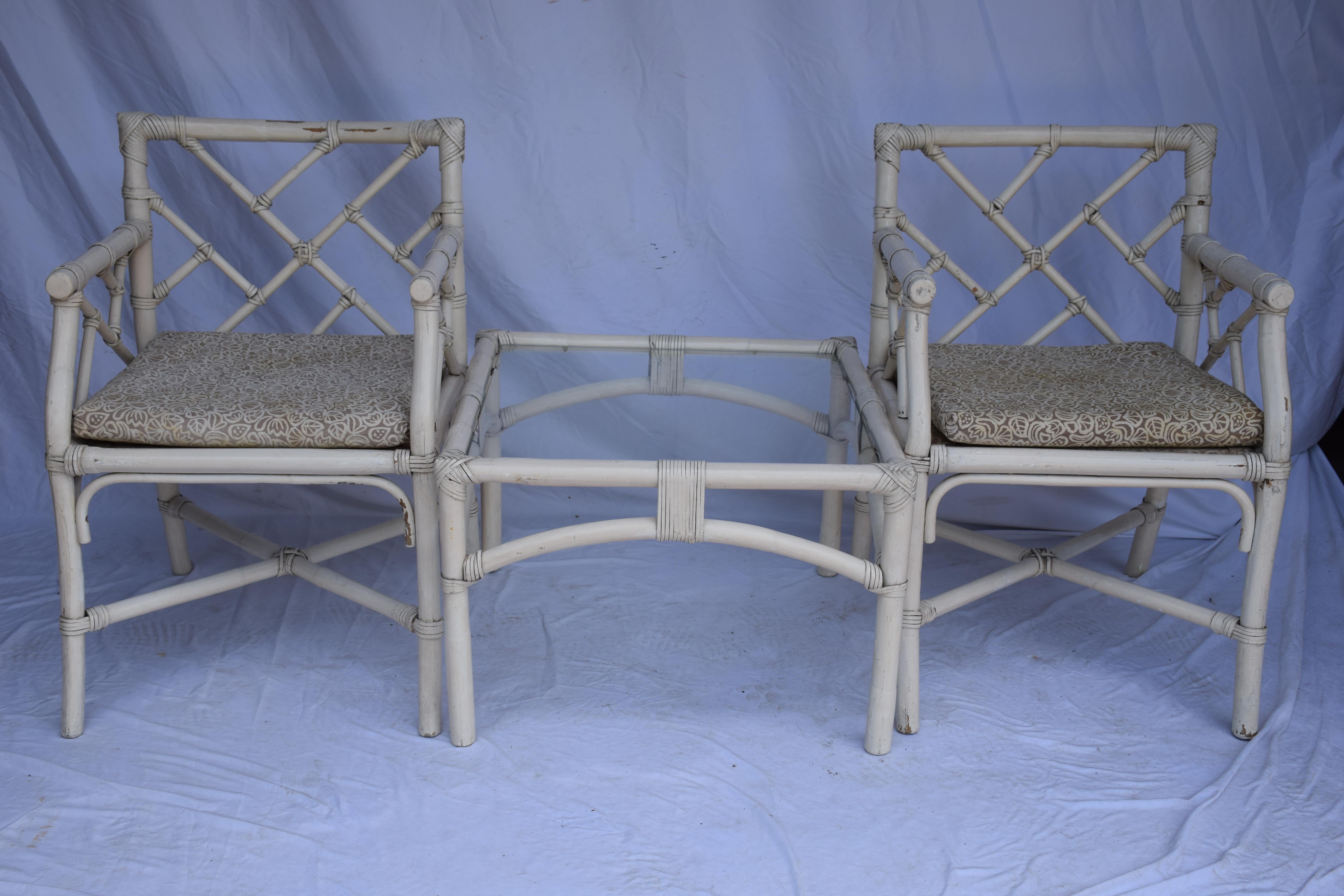Set da giardino 3 pezzi in rattan dipinto di metà secolo in vendita 7