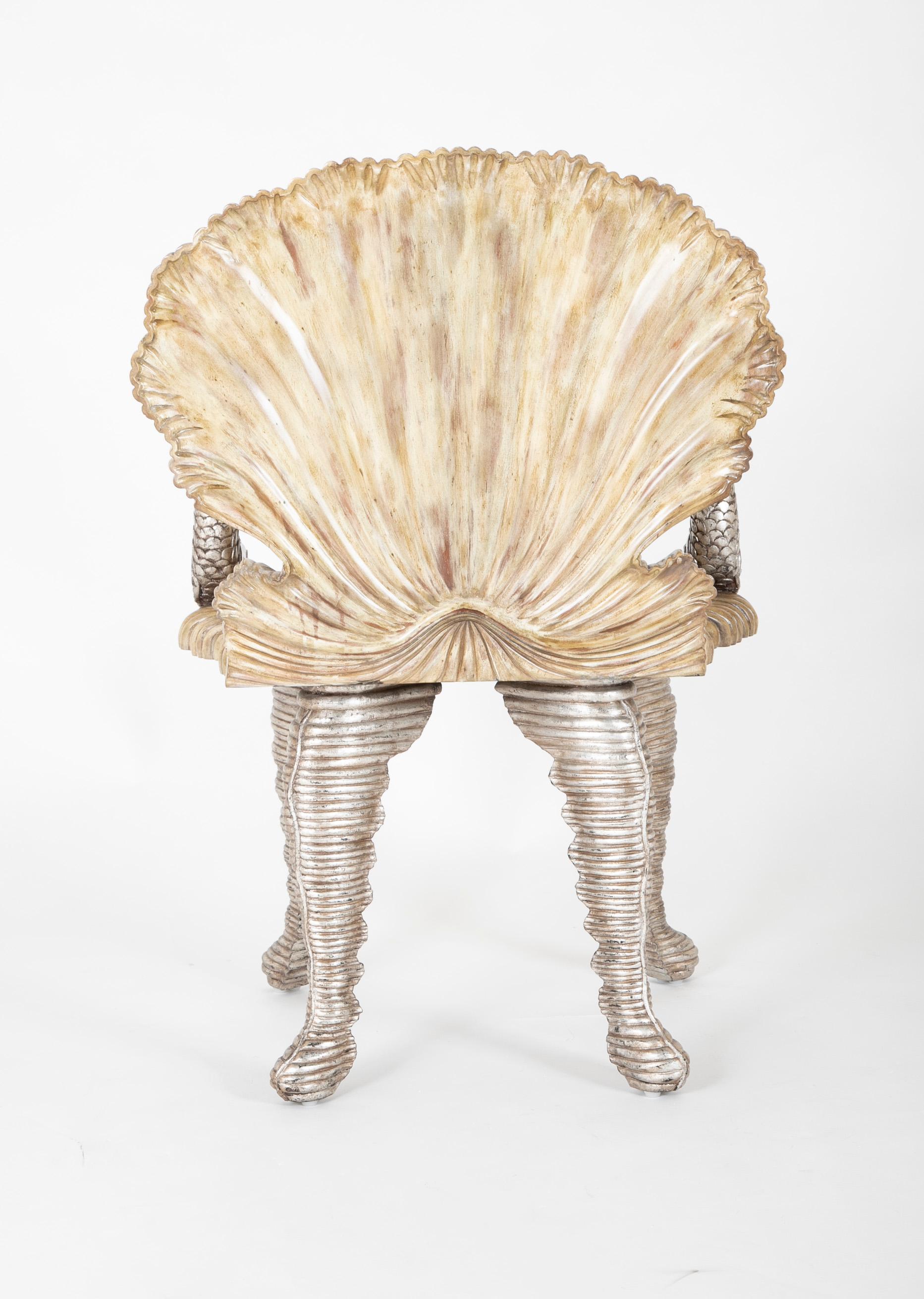 Midcentury Painted and Silver Gilt Italian Grotto Chair 1