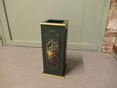 Mid Century Folk Art Umbrella Stand, Hand Painted Wood