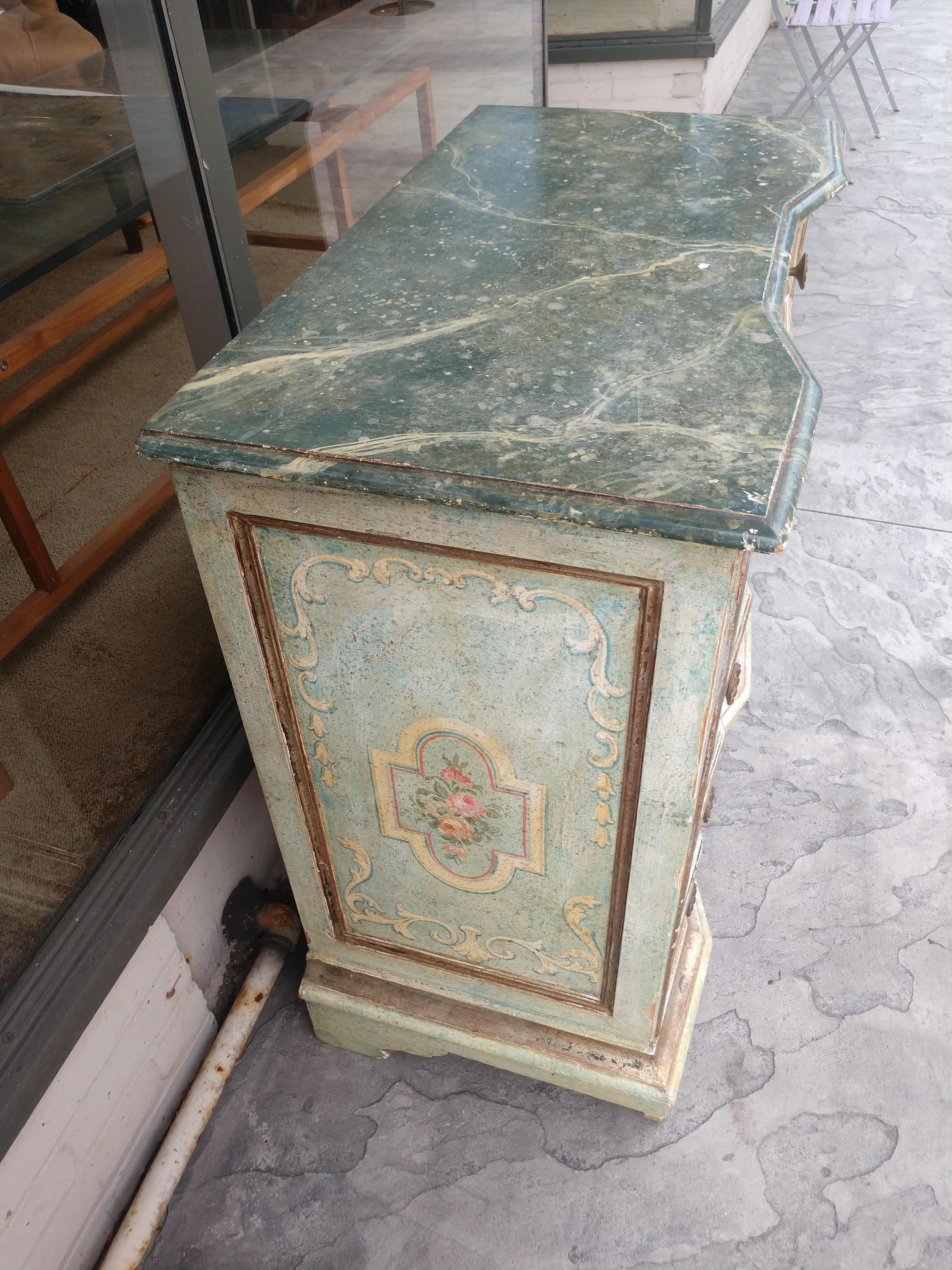 Mid Century Painted Venetian Diminutive Dresser with Marbled Top 5