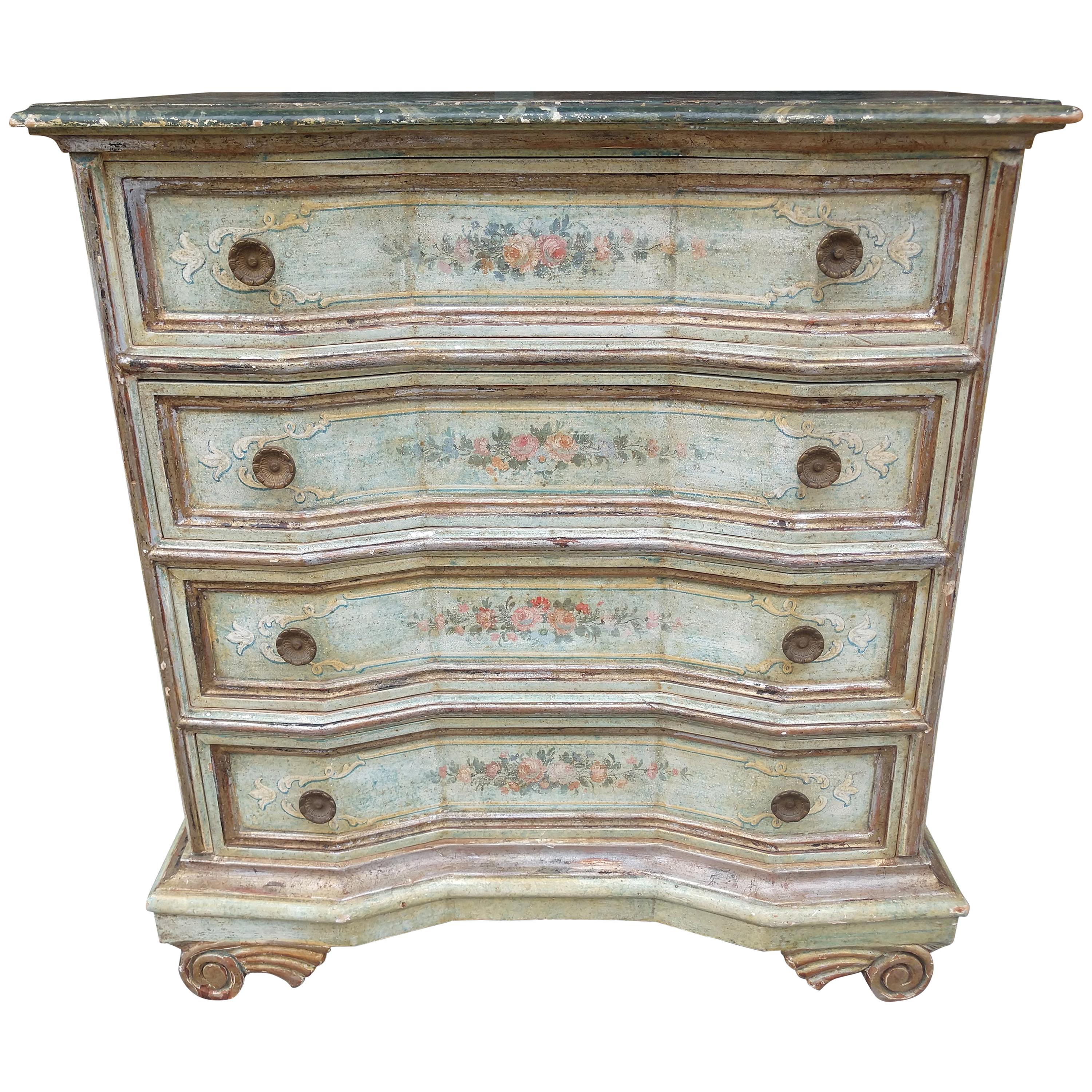 Renaissance Revival Mid Century Painted Venetian Diminutive Dresser with Marbled Top