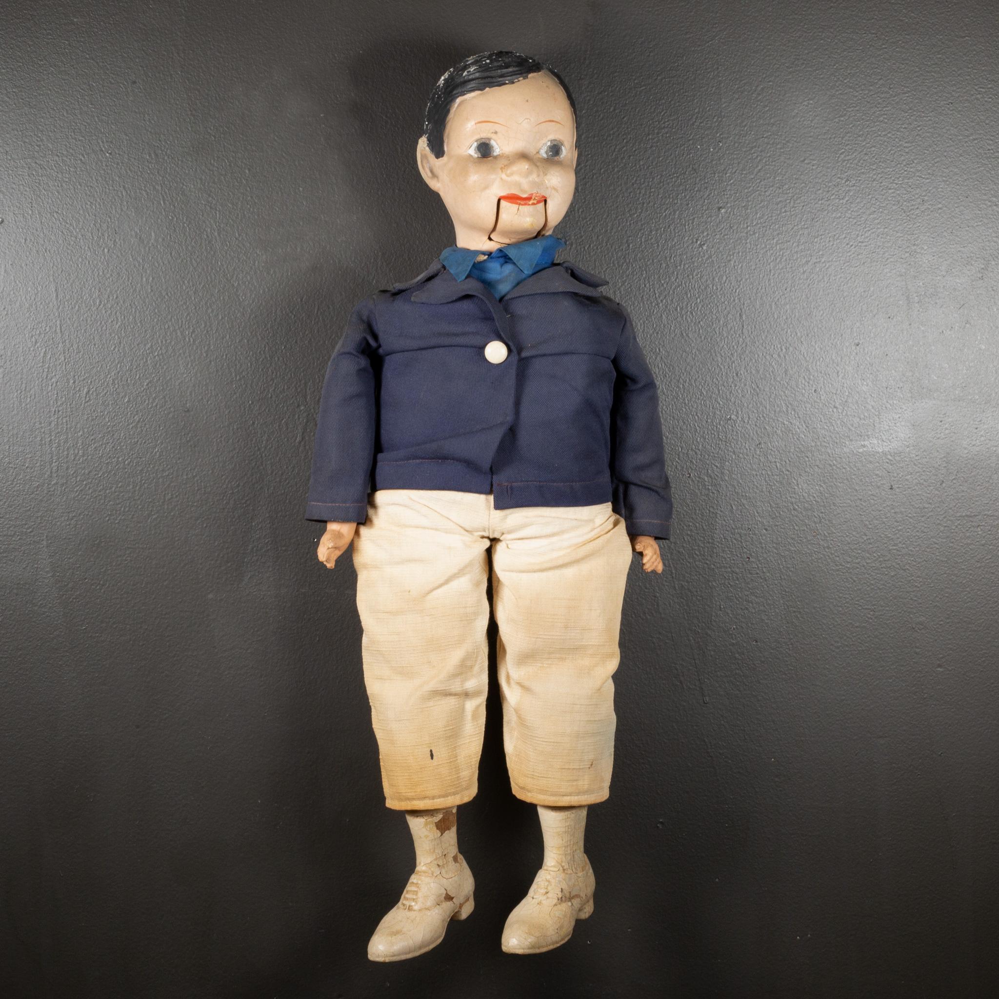 About

An original ventriloquist dummy. Painted composite head with movable mouth. Hole in the back for your hand to manipulate the mouth and rotate the head. Fabric clothes, wooden button with painted composite legs and shoes.

Creator