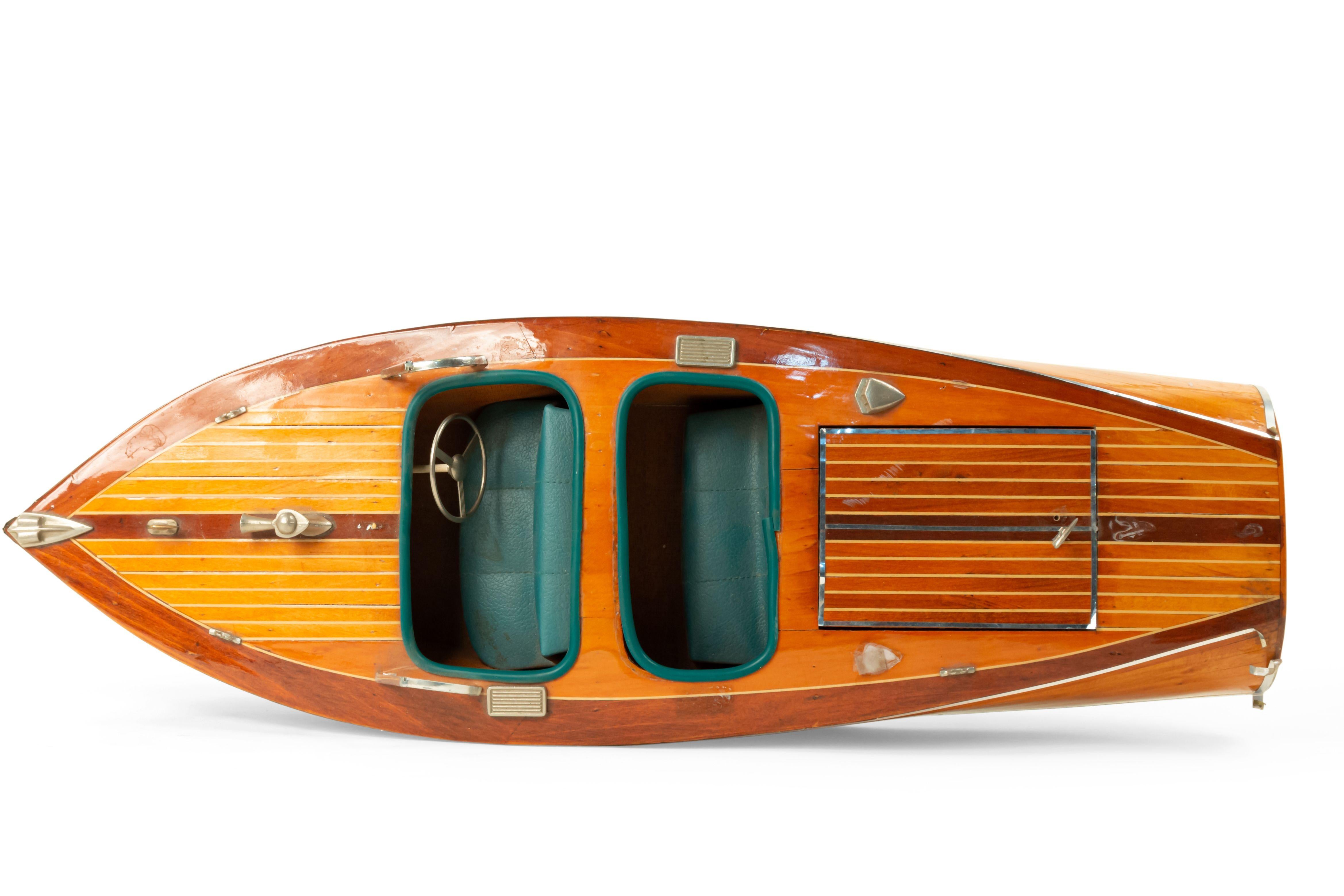 Mid-Century Painted Wooden Motorboat Model 4