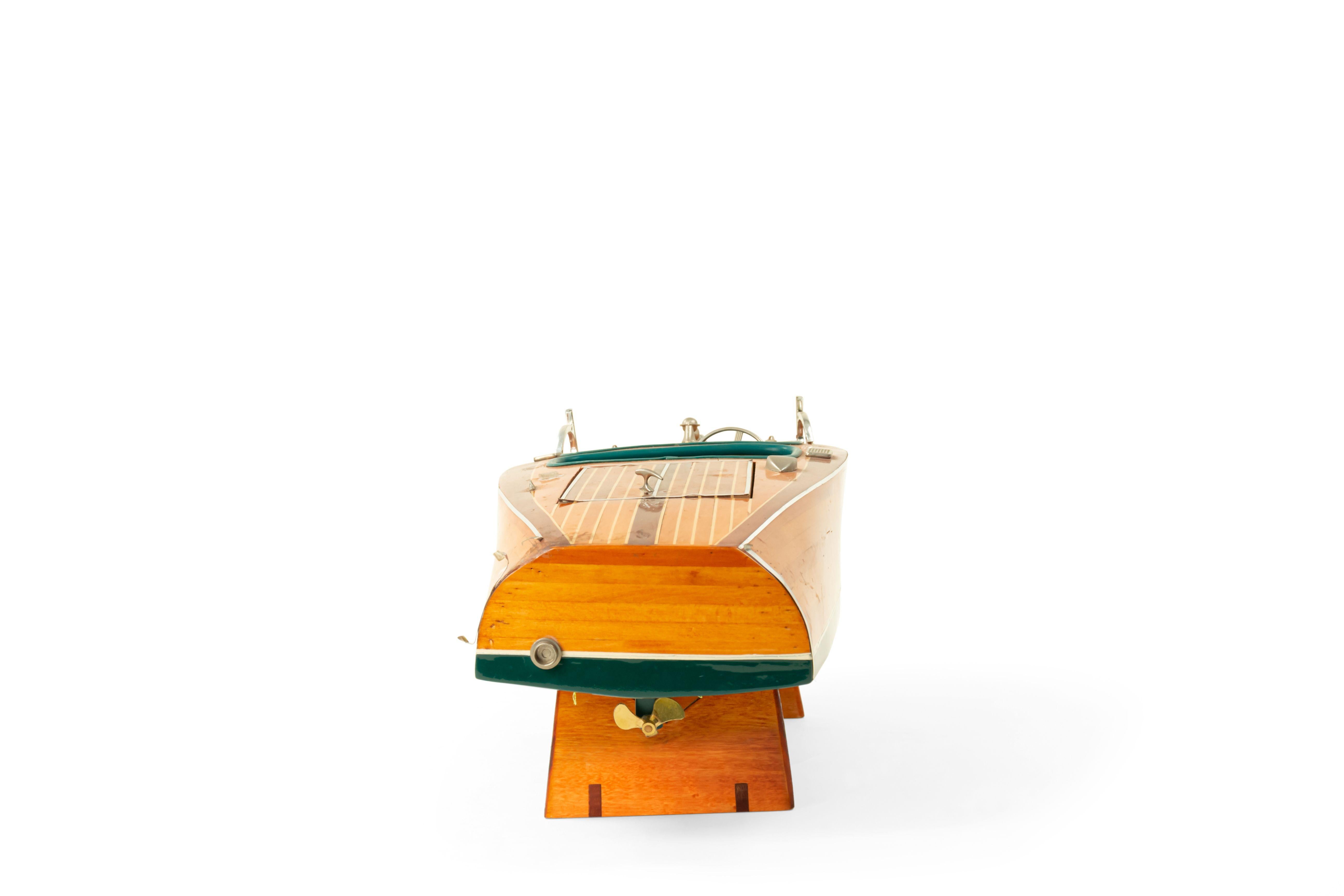 American Mid-Century Painted Wooden Motorboat Model