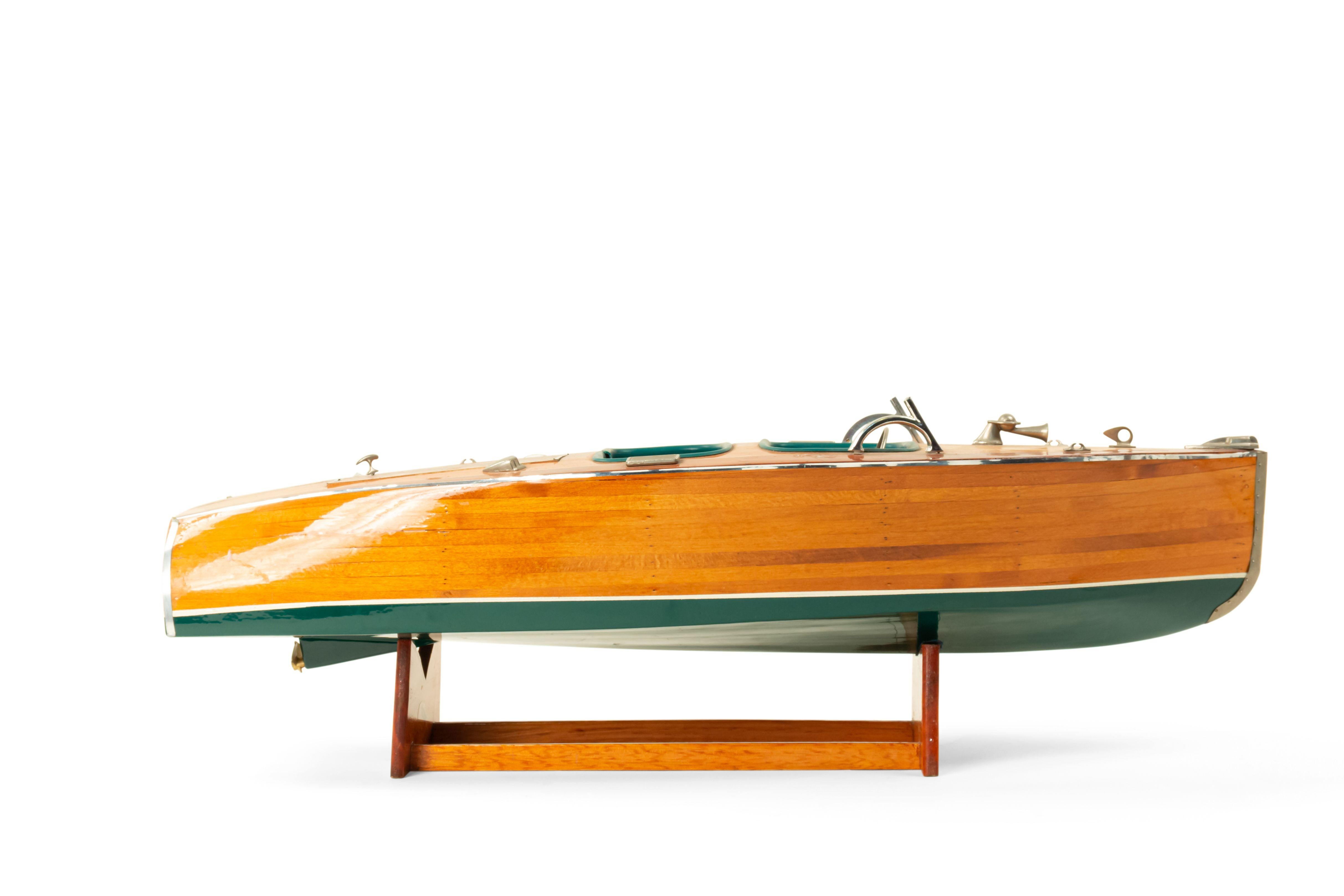 20th Century Mid-Century Painted Wooden Motorboat Model