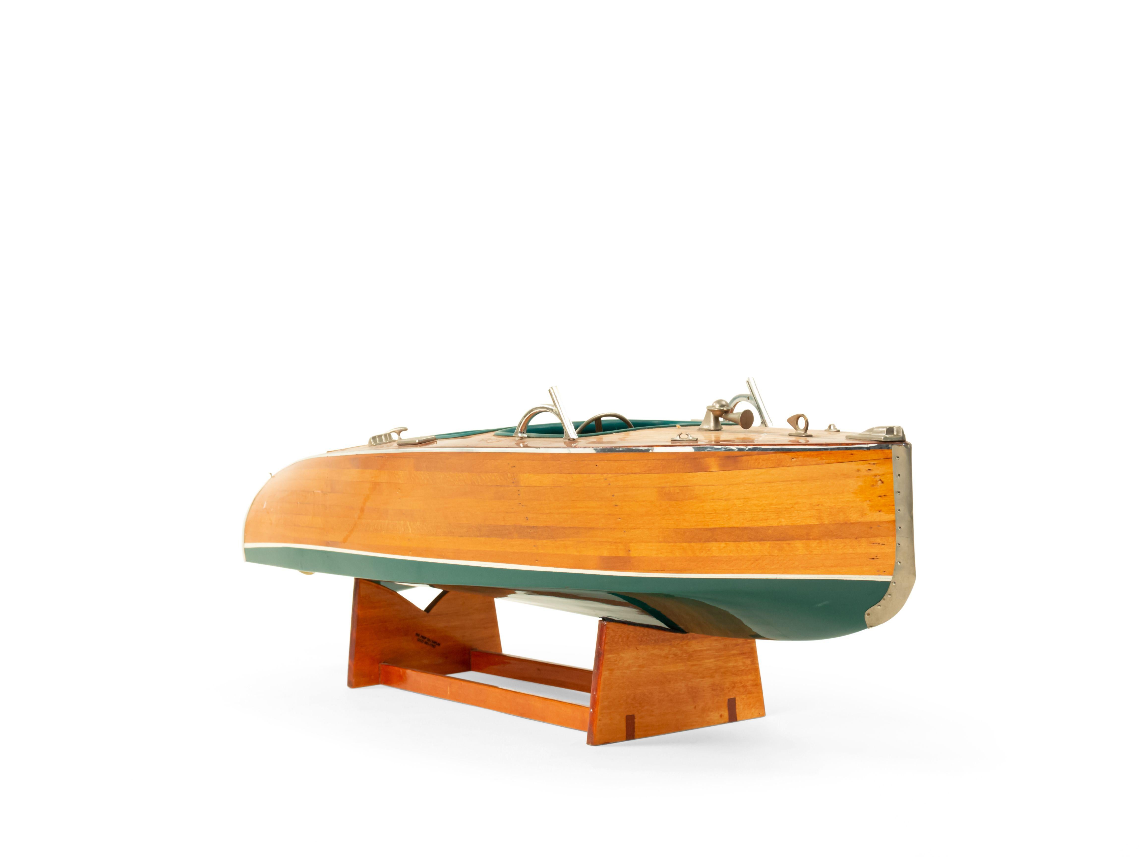 Mid-Century Painted Wooden Motorboat Model 1