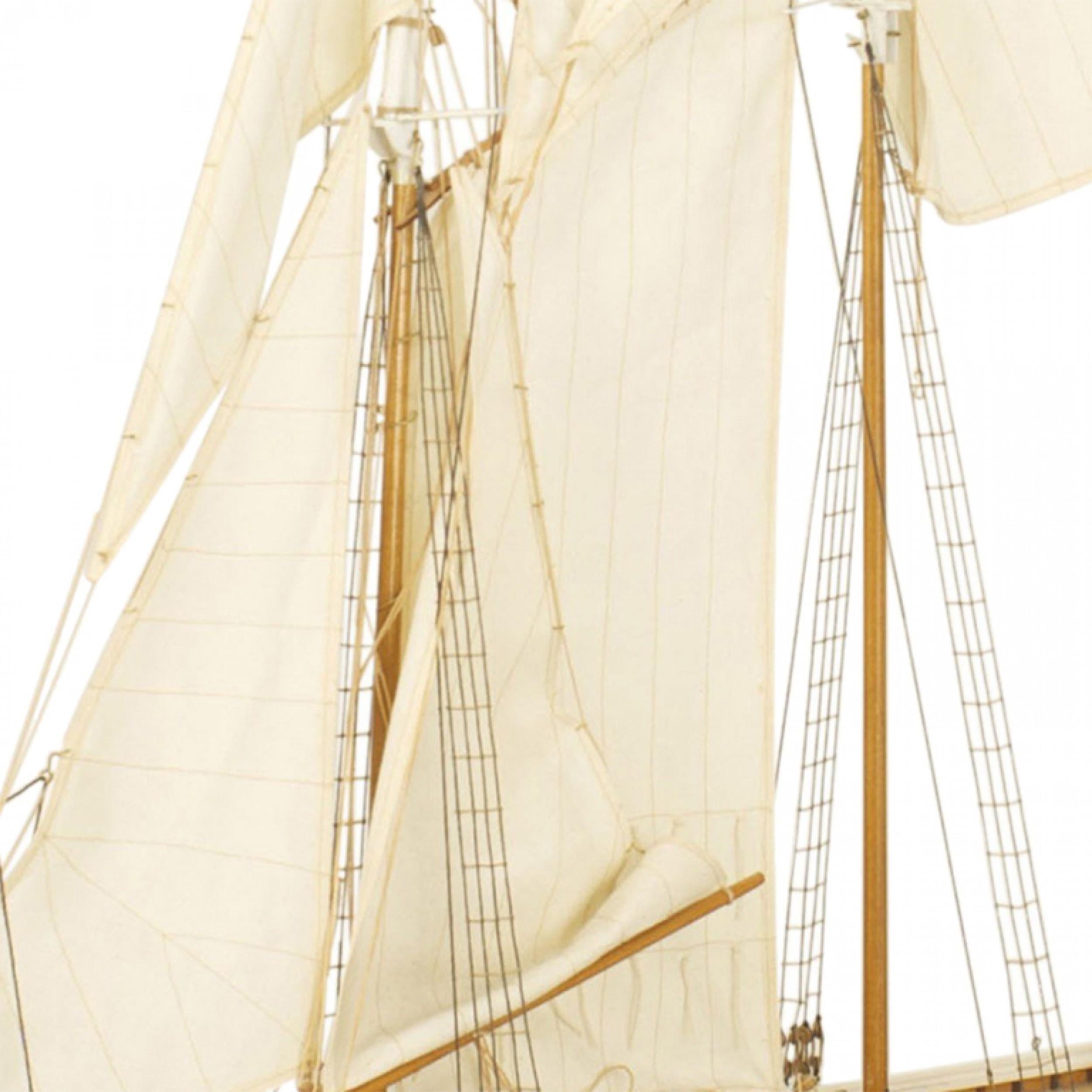 Country Mid-Century Painted Wooden Sailboat Model