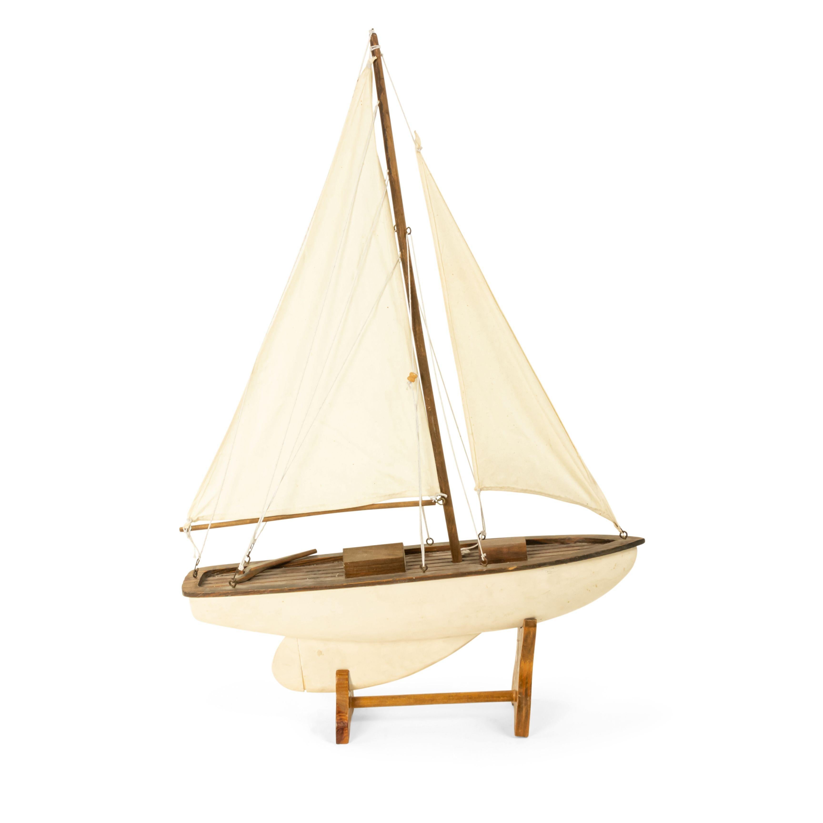 American Mid-Century Painted Wooden Sailboat Model For Sale