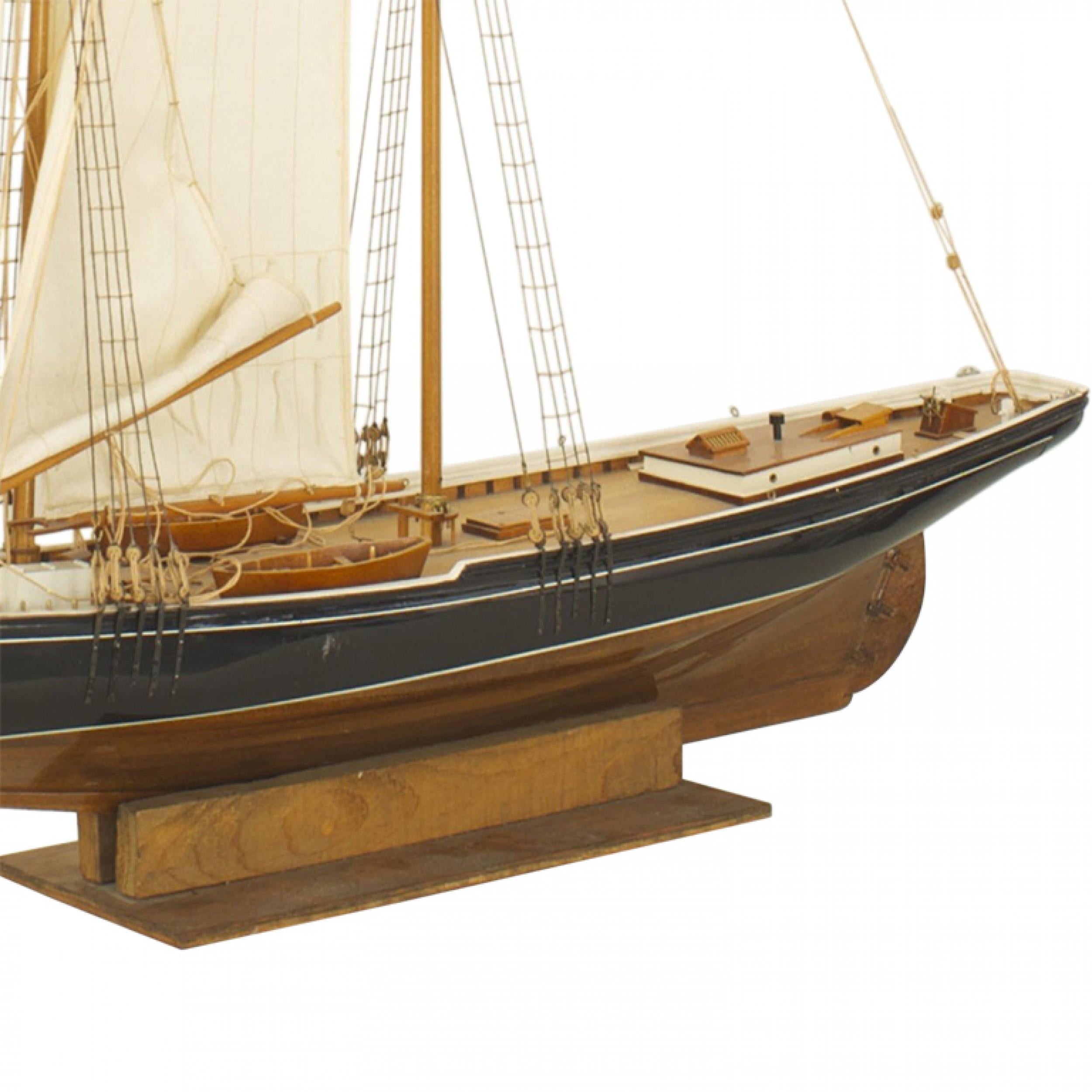 Hand-Painted Mid-Century Painted Wooden Sailboat Model
