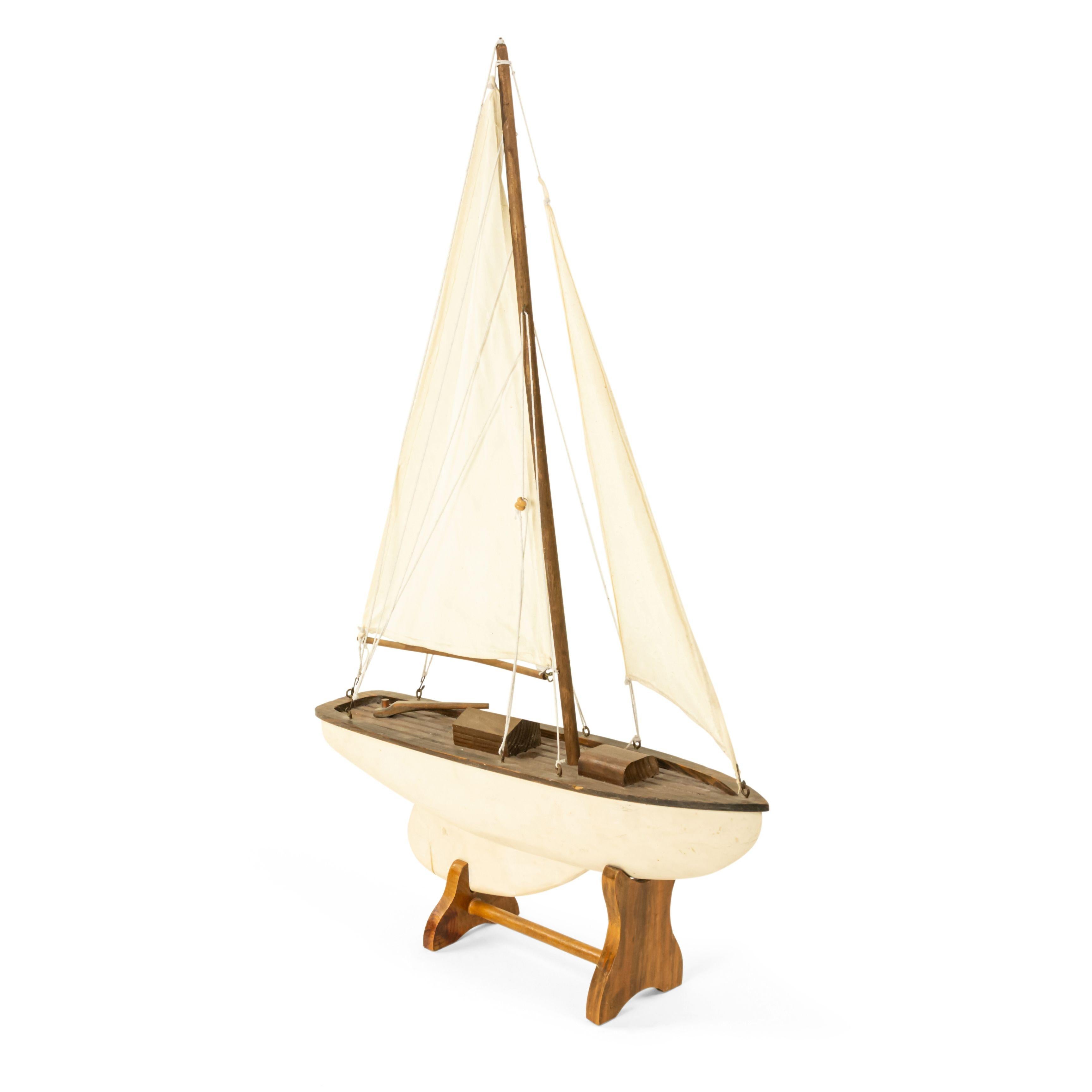 Mid-Century Painted Wooden Sailboat Model In Good Condition For Sale In Queens, NY