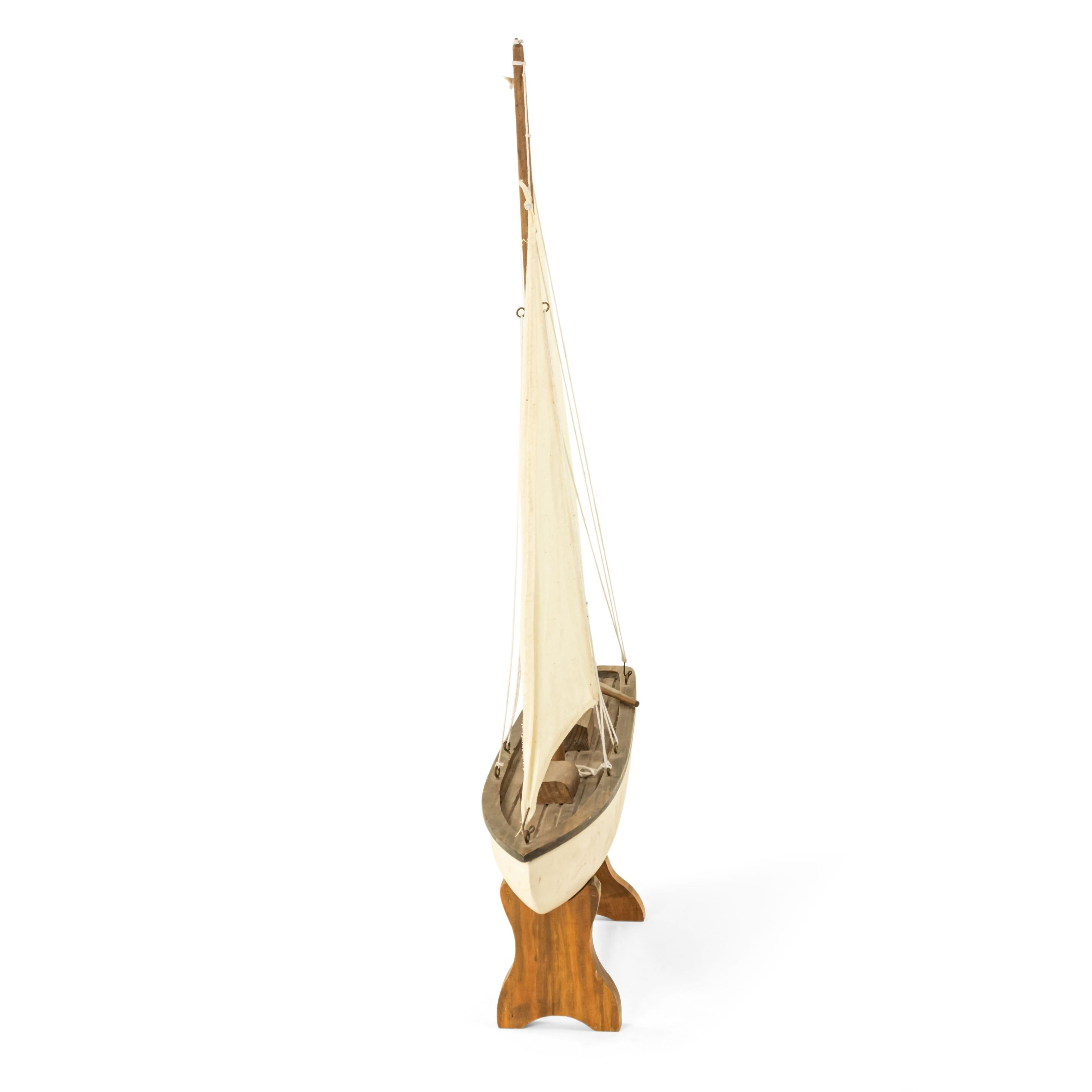 20th Century Mid-Century Painted Wooden Sailboat Model For Sale