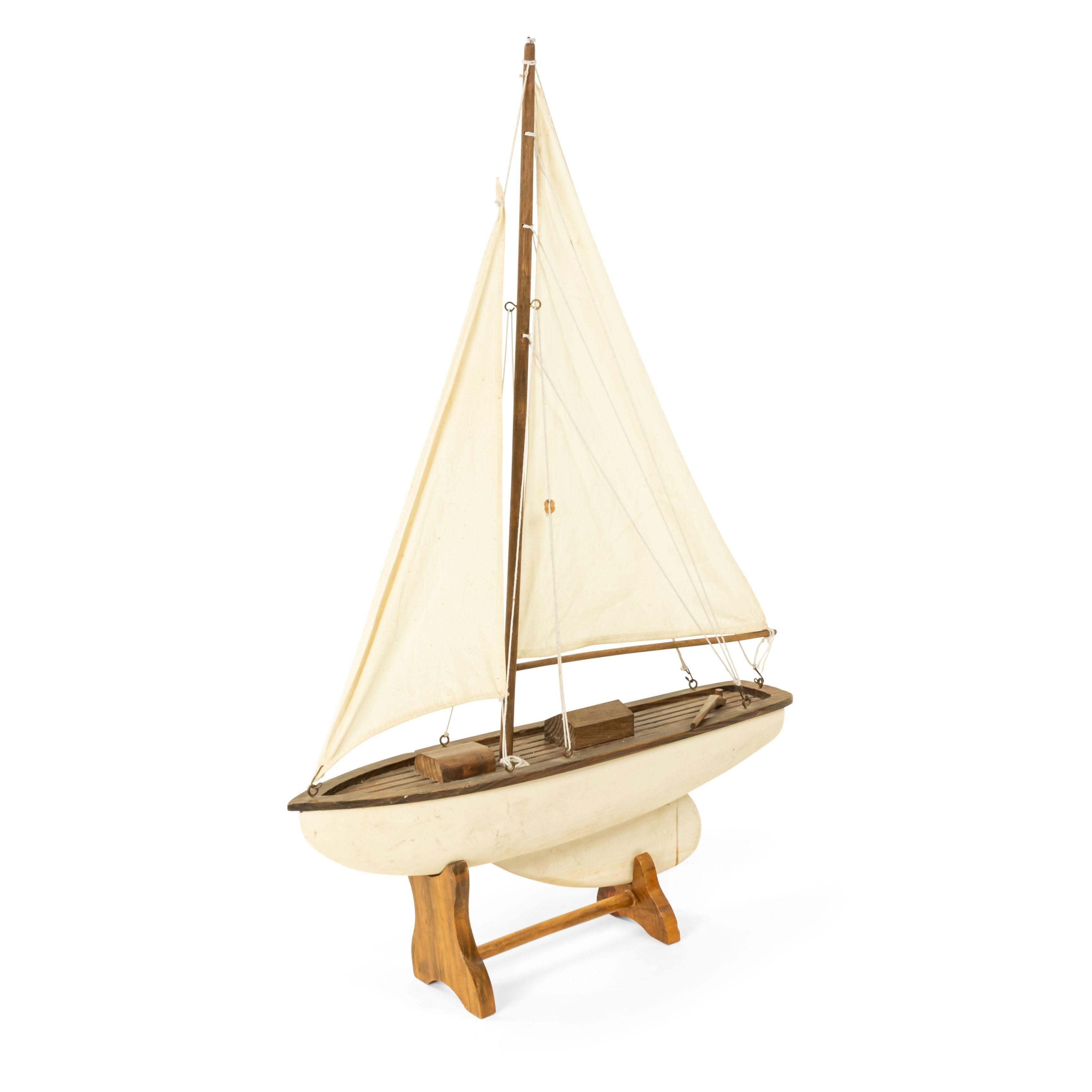 Mid-Century Painted Wooden Sailboat Model For Sale 1
