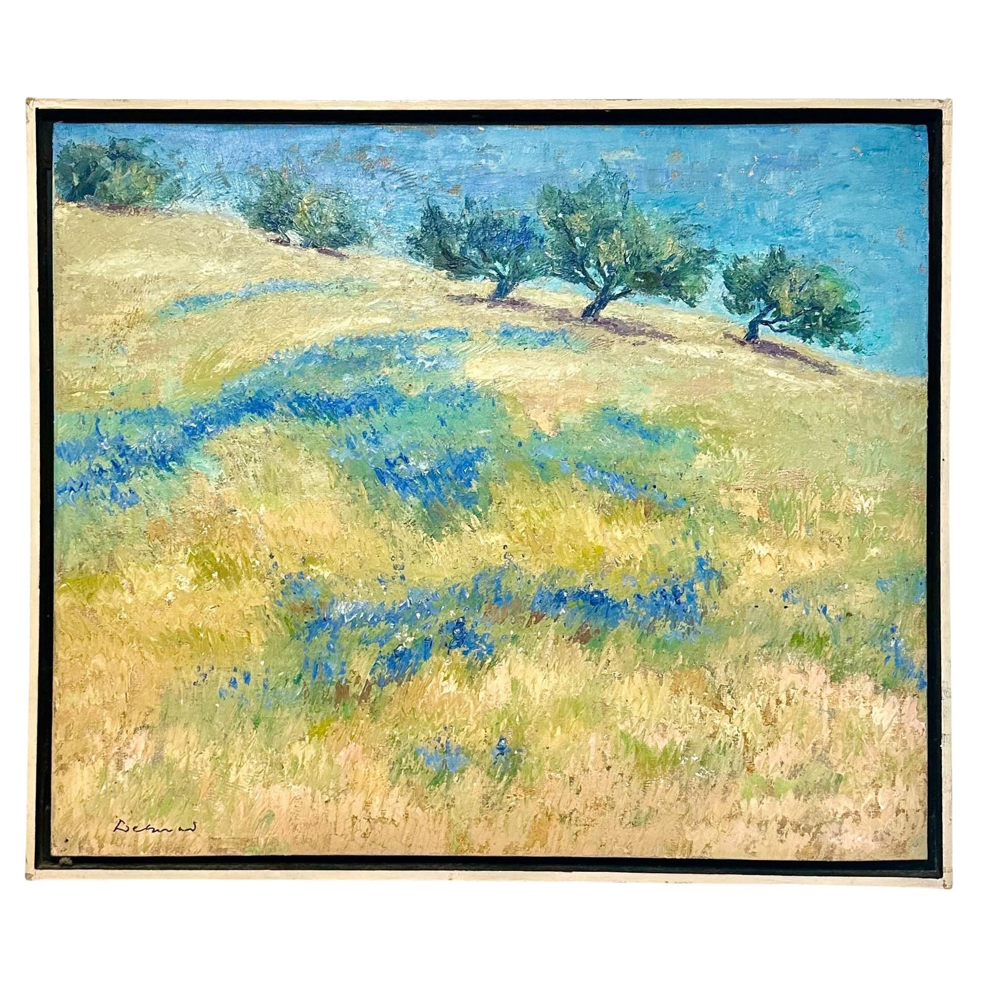 Mid Century Painting Bluebonnets For Sale