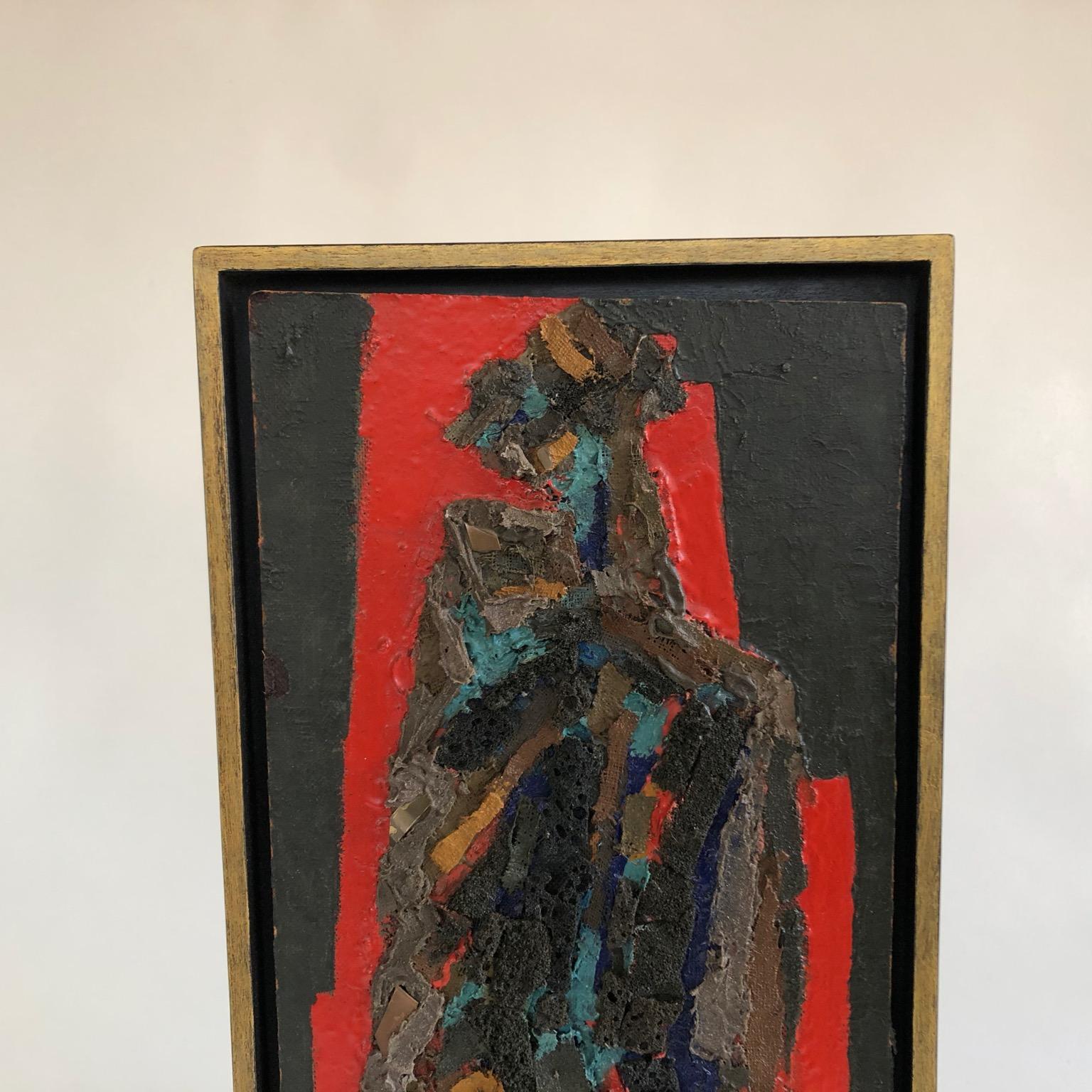Britannique Figure debout, peinture et collage sur panneau moderne du milieu du siècle dernier, A.C. Telepneff en vente