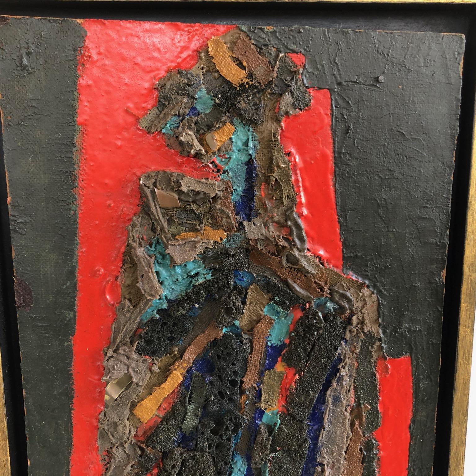 20ième siècle Figure debout, peinture et collage sur panneau moderne du milieu du siècle dernier, A.C. Telepneff en vente