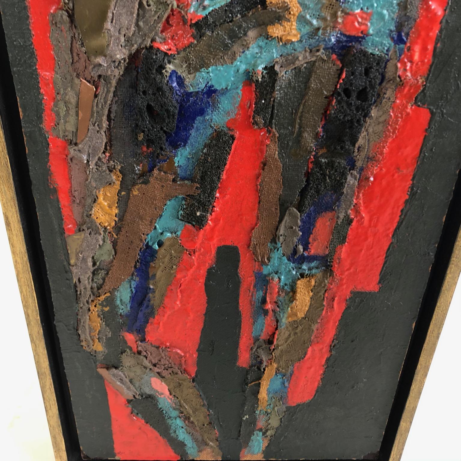 Peinture Figure debout, peinture et collage sur panneau moderne du milieu du siècle dernier, A.C. Telepneff en vente