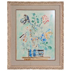 Midcentury Painting Floral Still Life by French Artist Paul Aizpiri