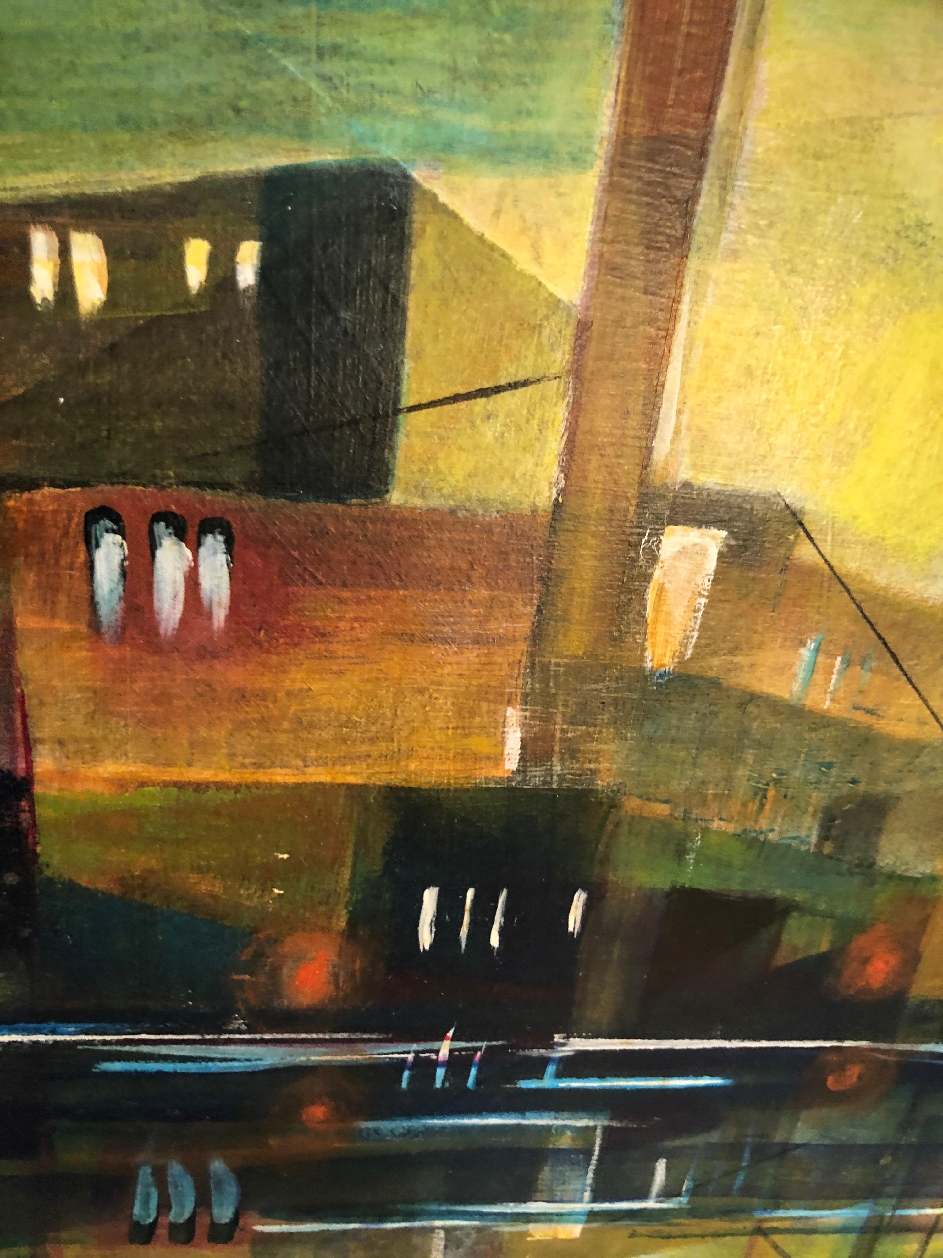 Mid Century Cubist Painting of an Industrial Building For Sale 4