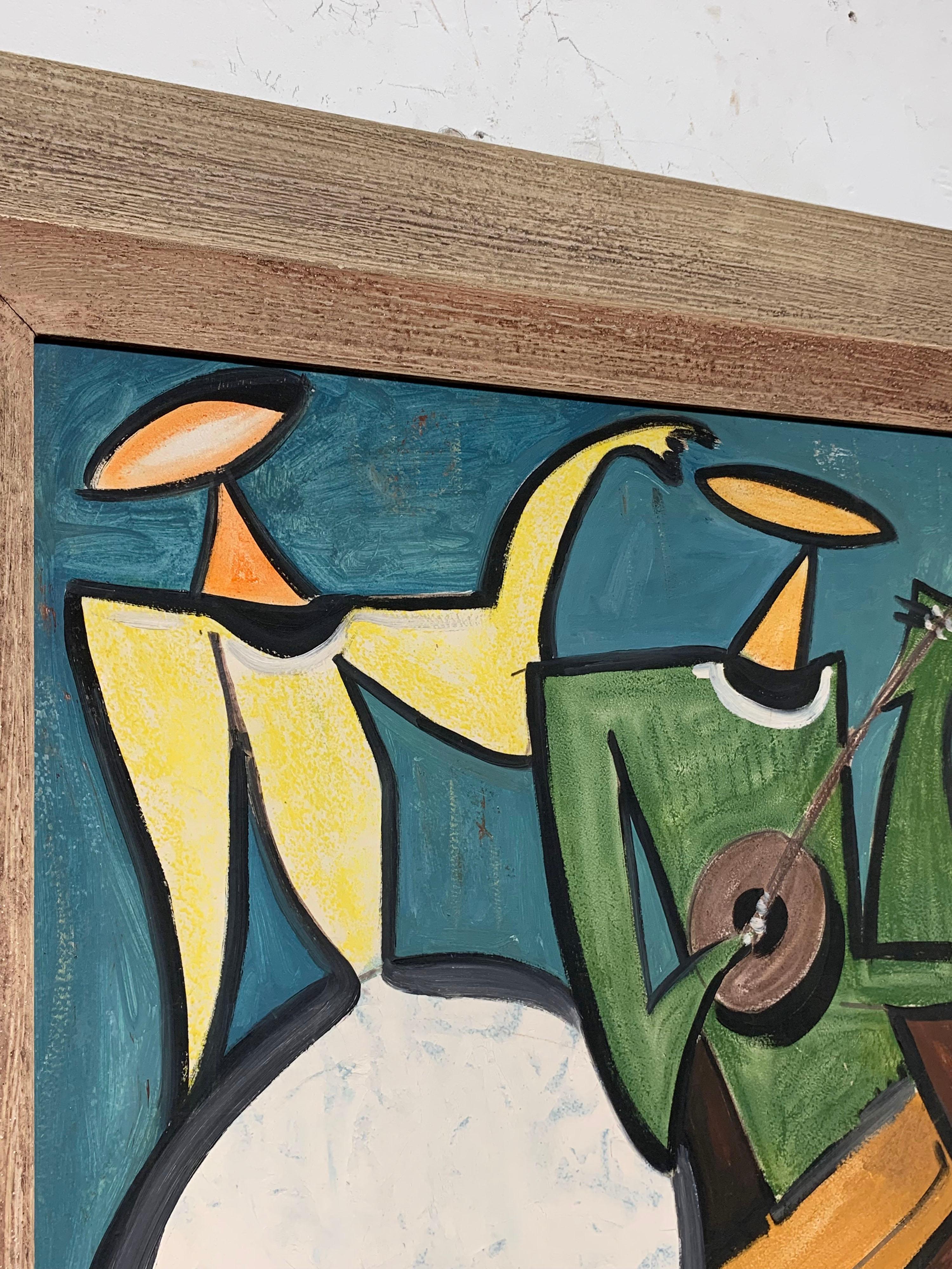 Mid-Century Modern Mid-Century Painting of Cubist Figures by Roland Fortier, D. 1962