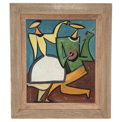 Mid-Century Painting of Cubist Figures by Roland Fortier, D. 1962