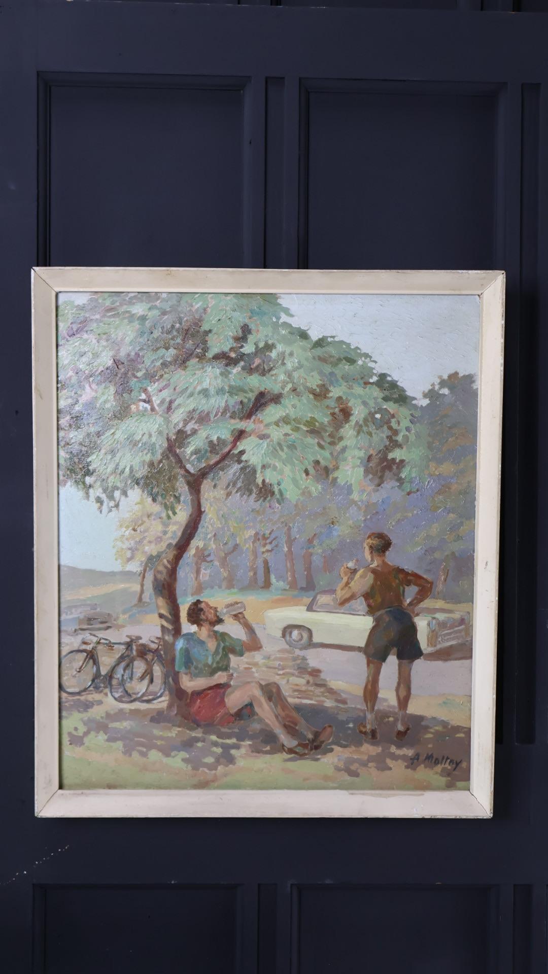 Gemälde von Radfahrern aus der Mitte des Jahrhunderts im Regents Park London (Moderne der Mitte des Jahrhunderts) im Angebot