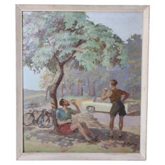 Pintura de mediados de siglo de ciclistas en Regents Park Londres